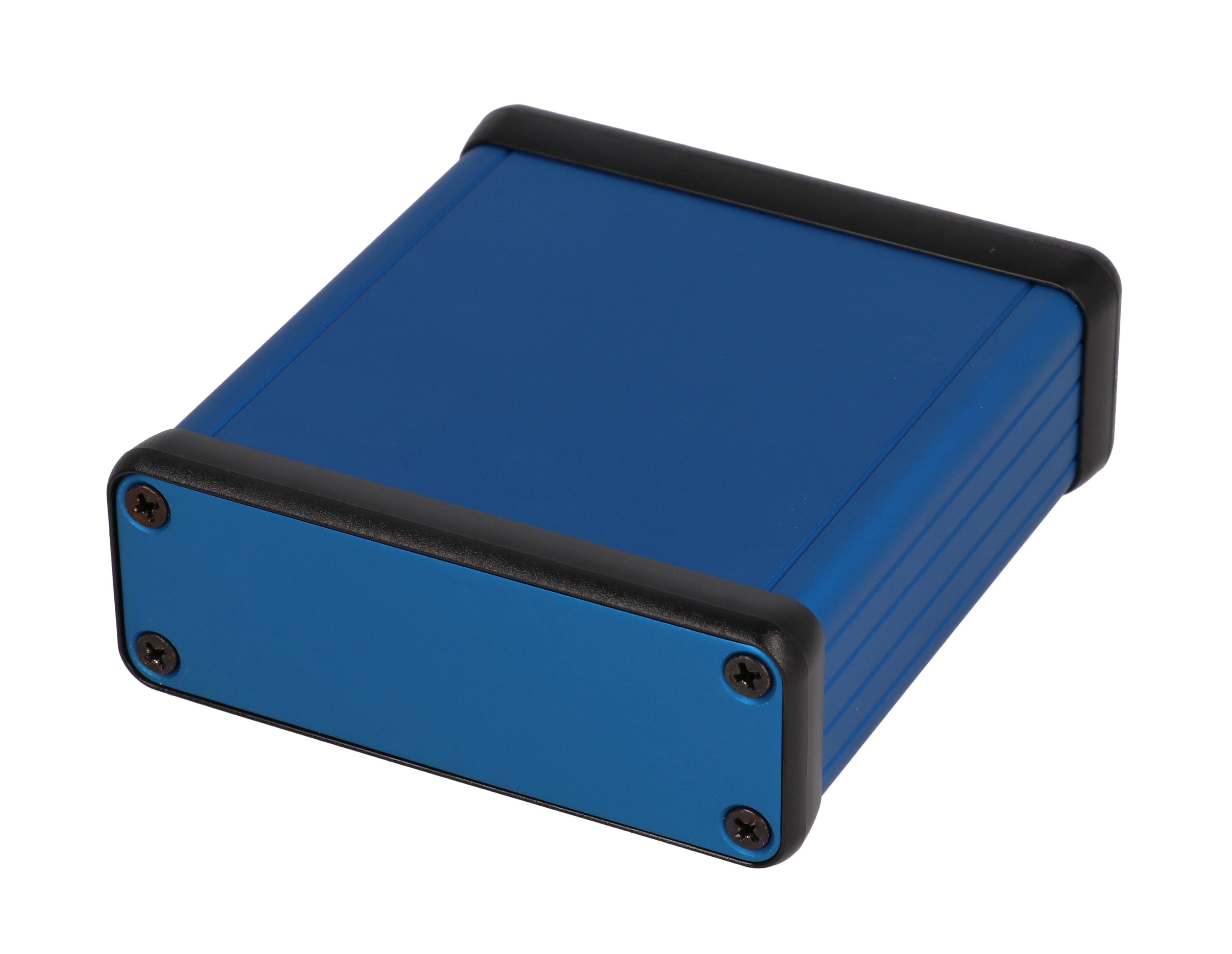 1455J801BU — extruded blue aluminum enclosure w/ metal end panels