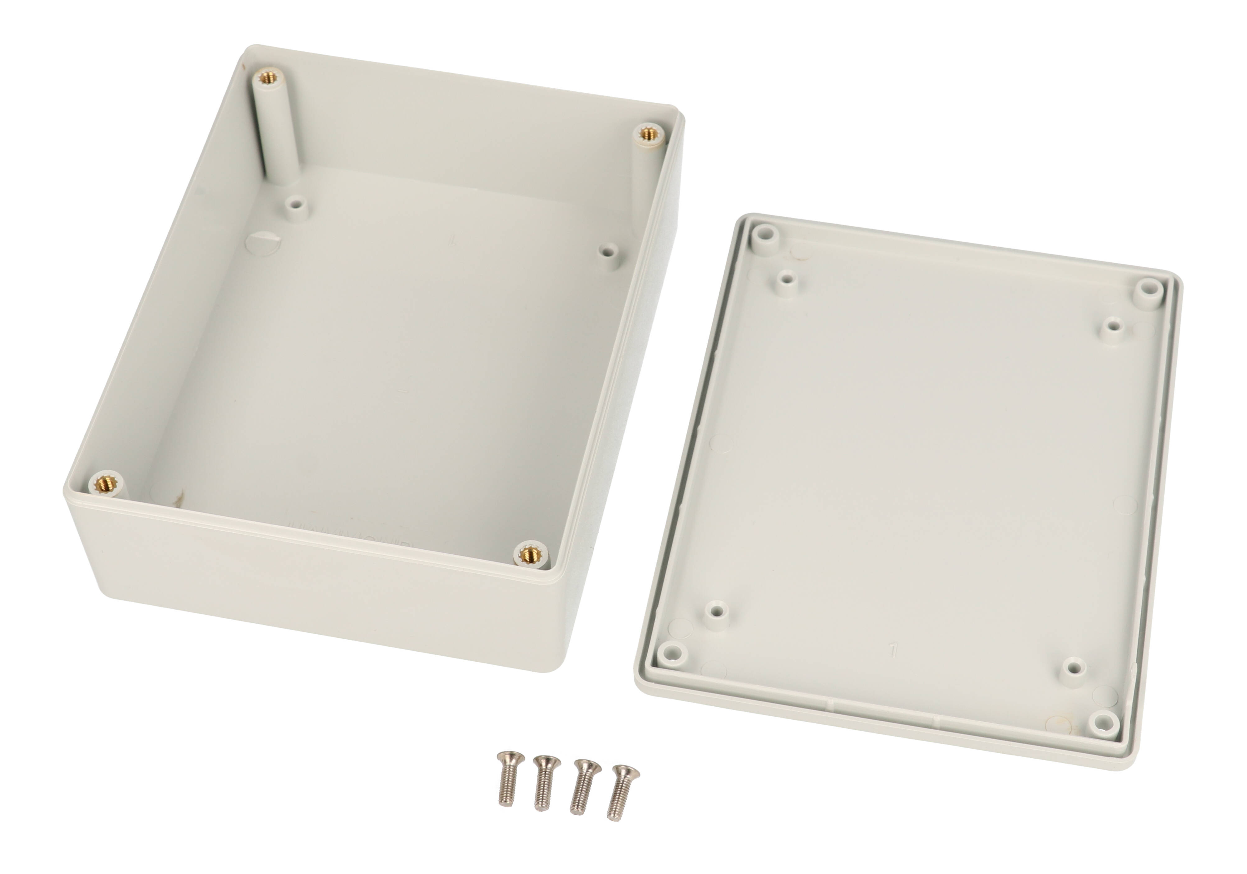 Hammond 1591XXGGY light gray ABS plastic enclosure, 1591XXG size, box and lid shown