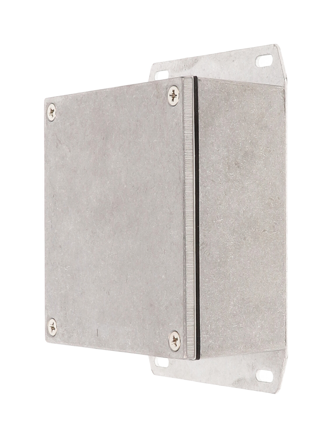 1590WYF natural aluminum watertight diecast aluminum enclosure with flanged bottom plate, 92 mm x 92 mm x 42 mm