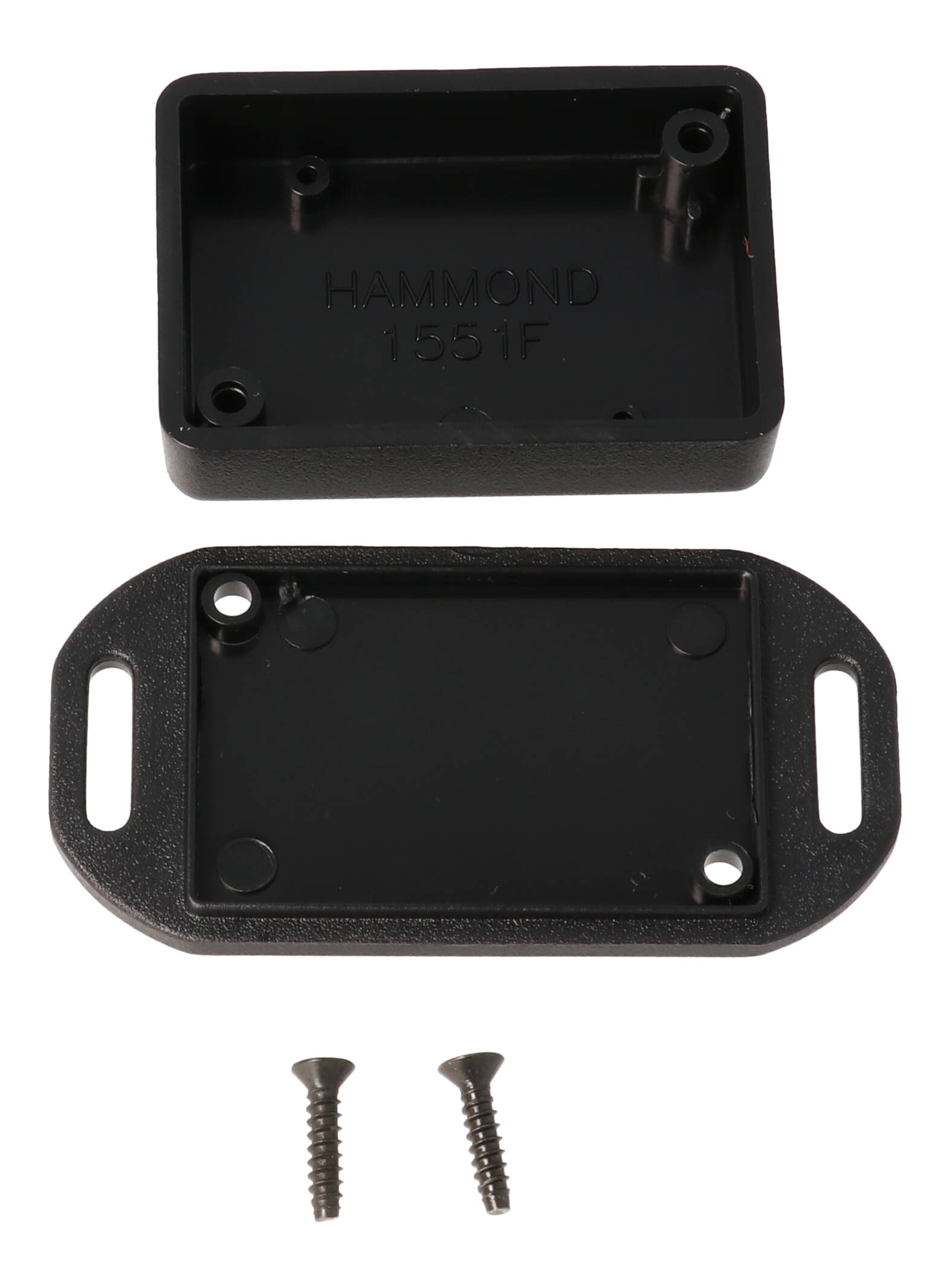 1551FFLBK black ABS miniature enclosure with flanged lid, 50 x 35 x 15 mm