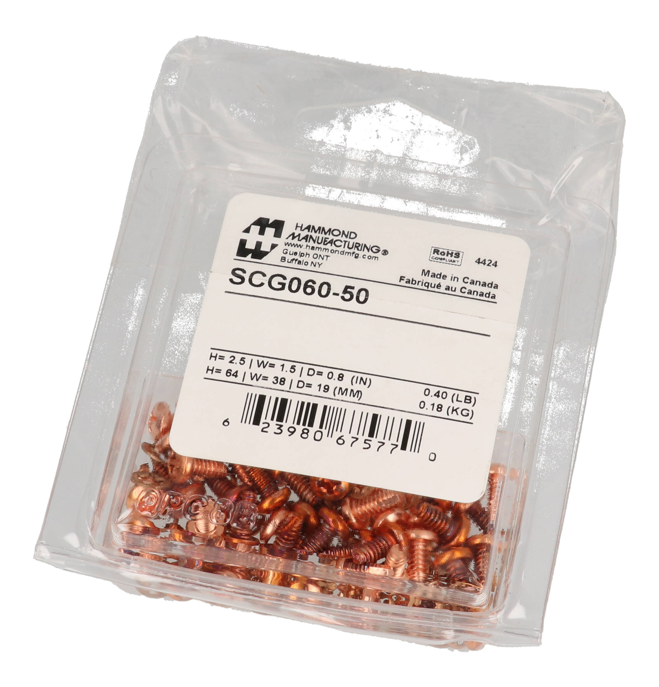 SCG060-50 kit of 50 #6-32 x 5/16 inch copper ground screws with washers for 1590Z and 1550Z enclosures