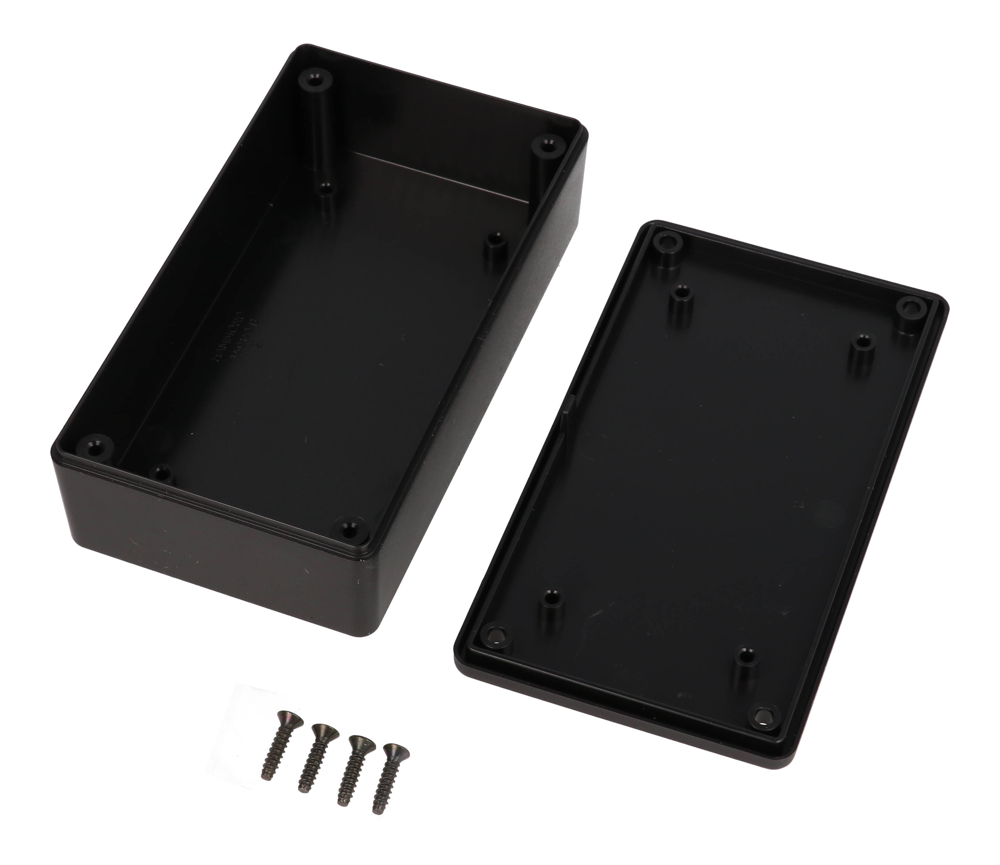1591XXBSBK black textured economy ABS enclosure with self-tapping screw lid, 114 x 63 x 31 mm