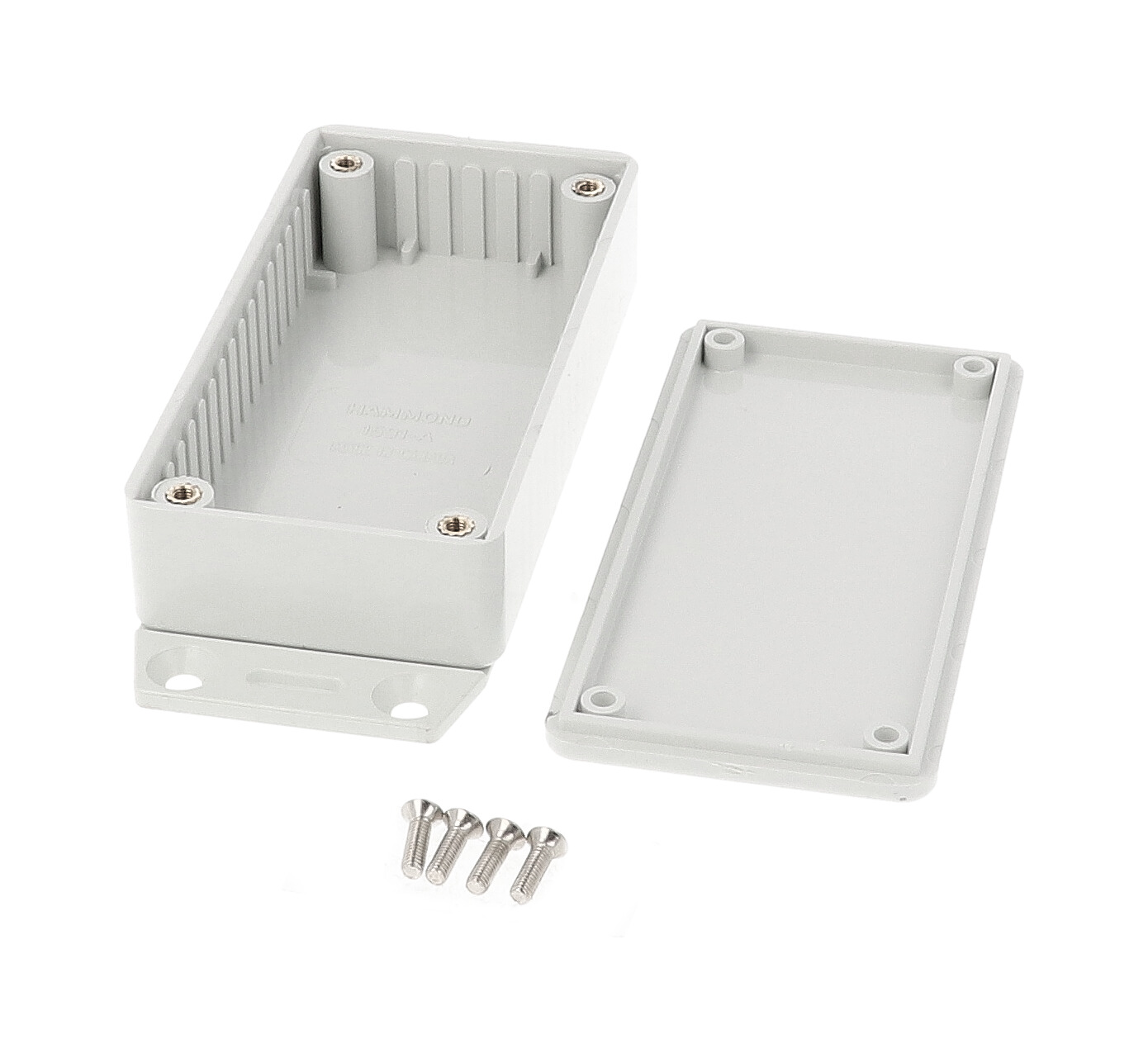 1591AF2GY light gray 100 x 50 x 25 mm ABS plastic bottom-flange enclosure with molded card guides