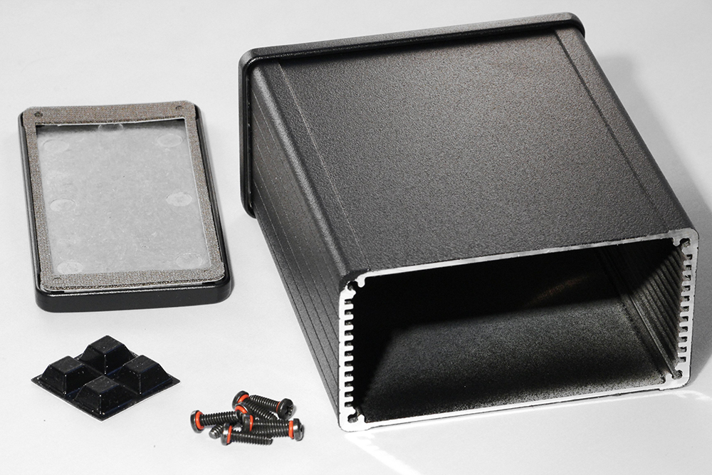 1457N1201EBK — black EMI/RFI shielded extruded aluminum enclosure 4.73x4.09x2.15