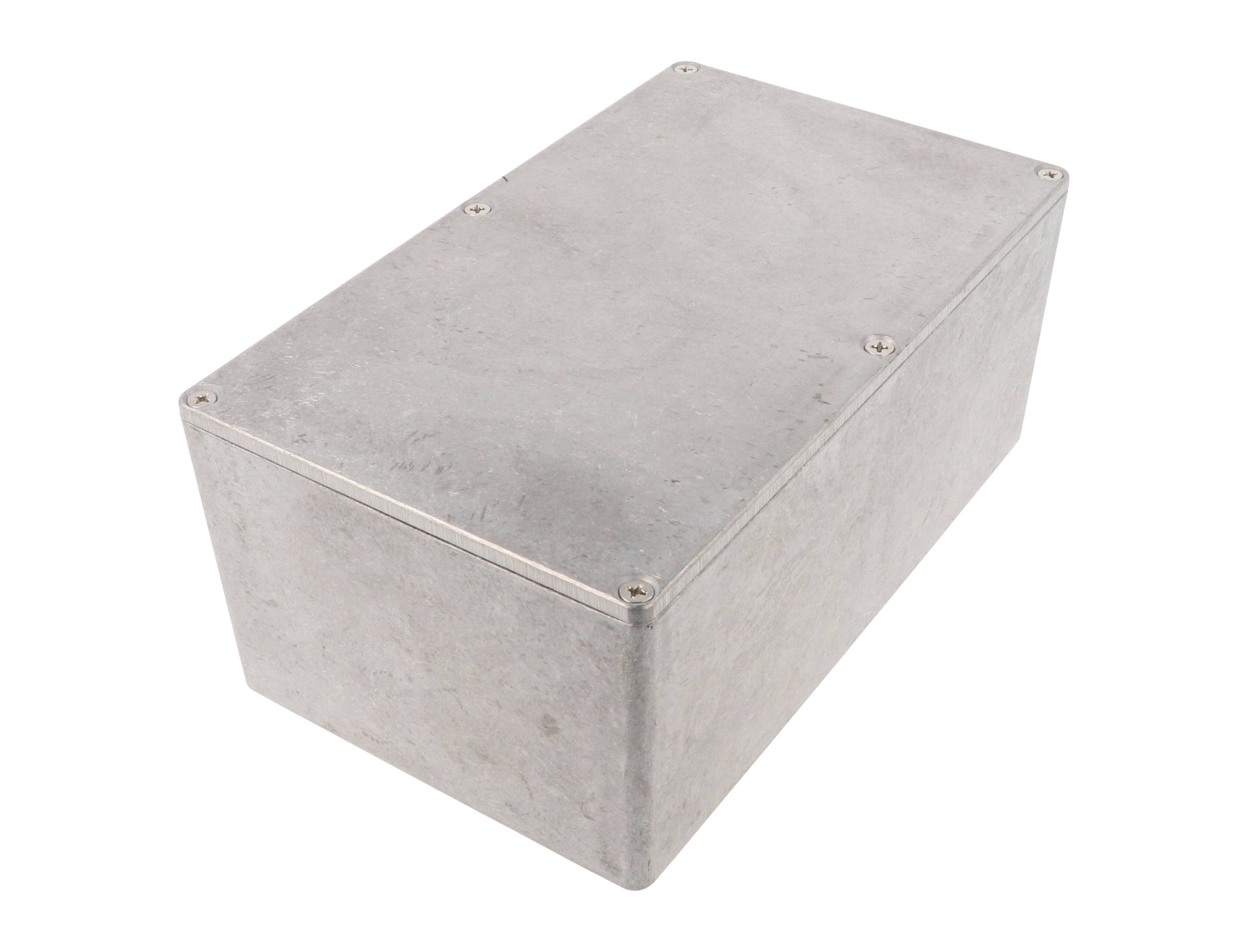 1590EE natural diecast aluminum enclosure, 200 x 120 x 85 mm, with lid and six screws