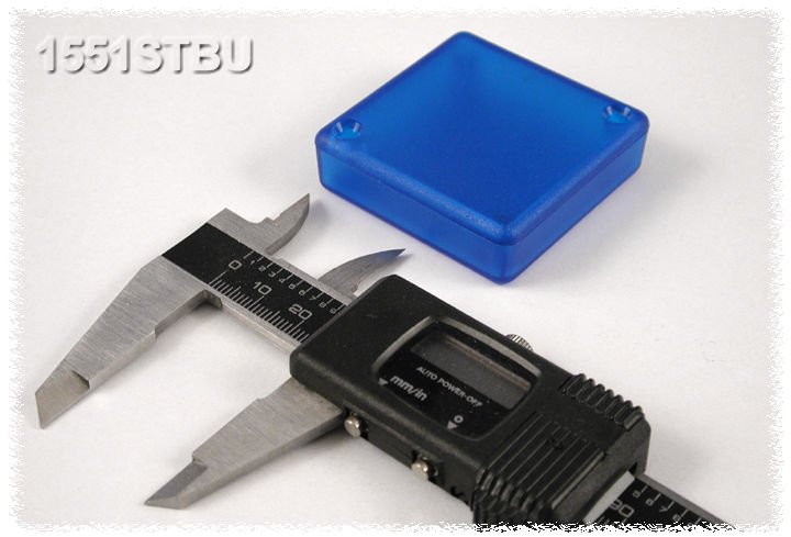 1551STBU translucent blue ABS miniature enclosure, 50 x 50 x 15 mm, low profile