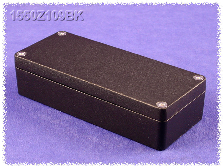 Hammond 1550Z109BK black textured watertight diecast aluminum enclosure, 150 x 64 x 36 mm, with lid and cover screws