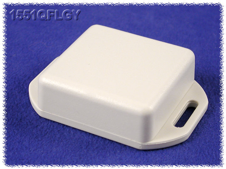 1551QFLGY light gray ABS miniature enclosure with integrated flanged lid, 40 x 40 x 15 mm