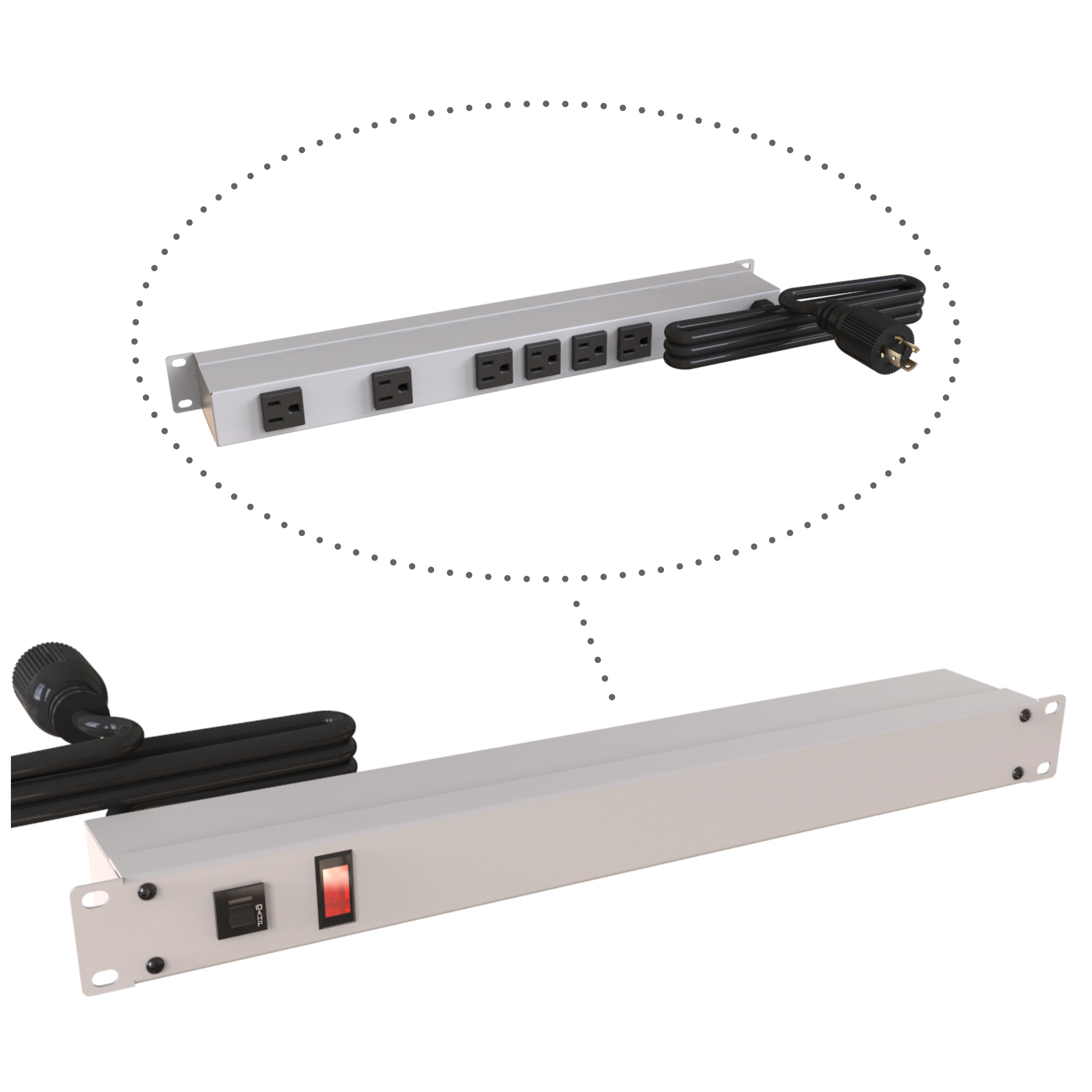 1583T6C1 — 19-inch Rack Mount Outlet Strip, 15A, 6 Outlets, 6 ft cord, Gray view 2