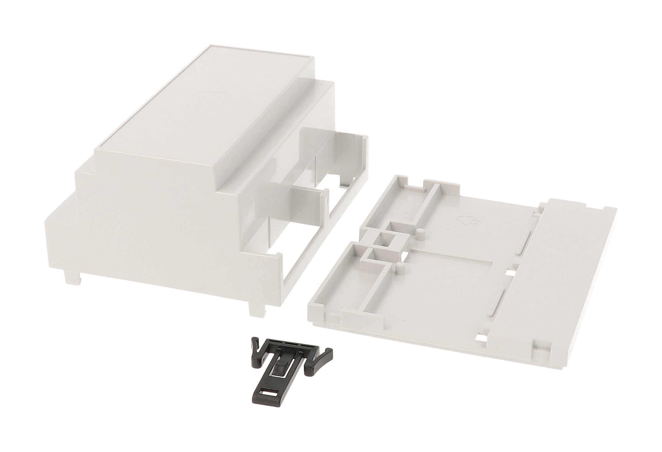 1597DIN6MC53 light grey DIN 6 closed-top DIN rail enclosure with one terminal side blocked