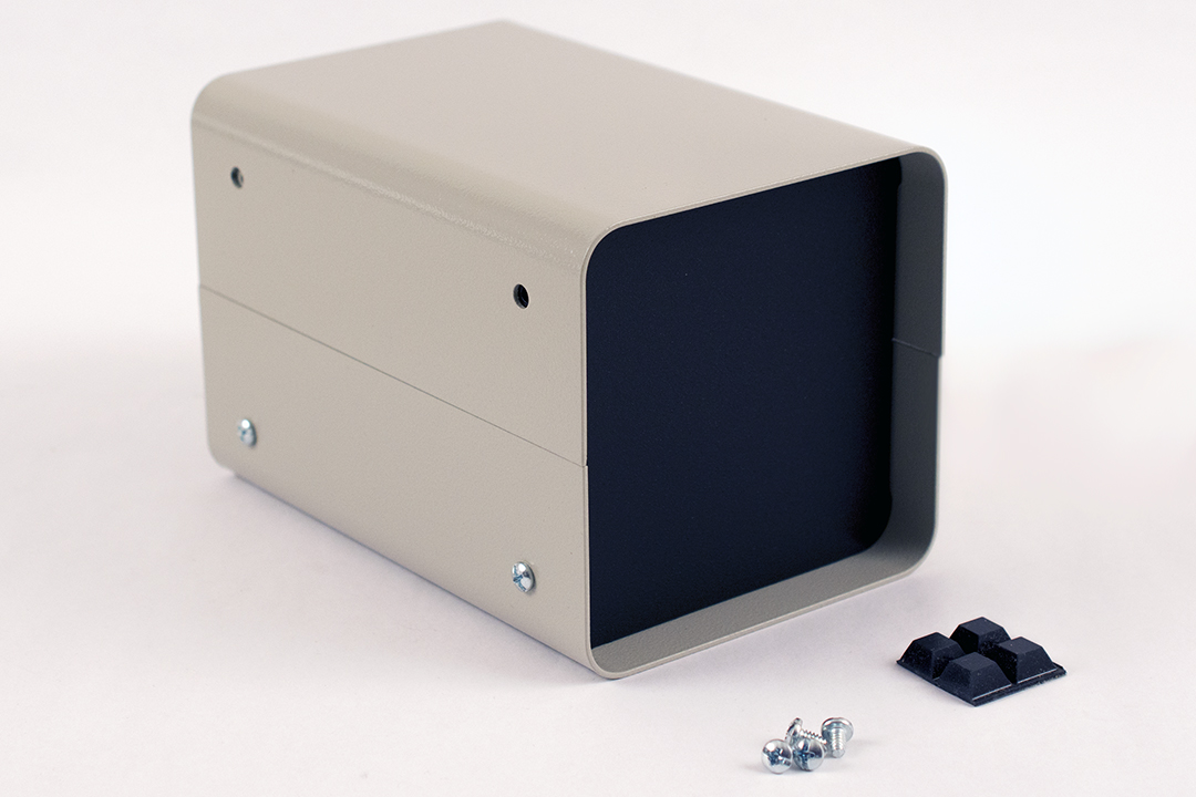 1401A steel instrument enclosure, 6 x 10 x 5 in, RAL 7032 gray body with textured black aluminum front panel — view 3