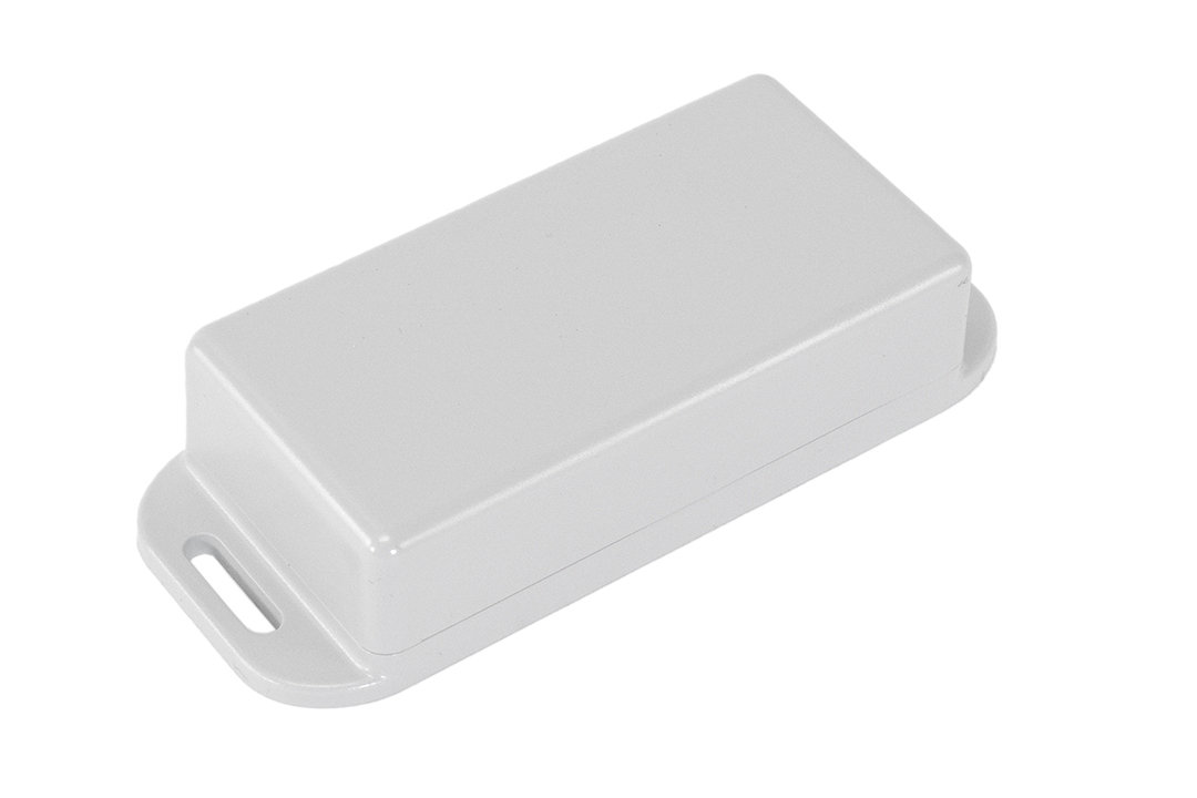 1551WKFLGY light gray 80 x 40 x 22 mm watertight polycarbonate enclosure with wall-mounting flanges
