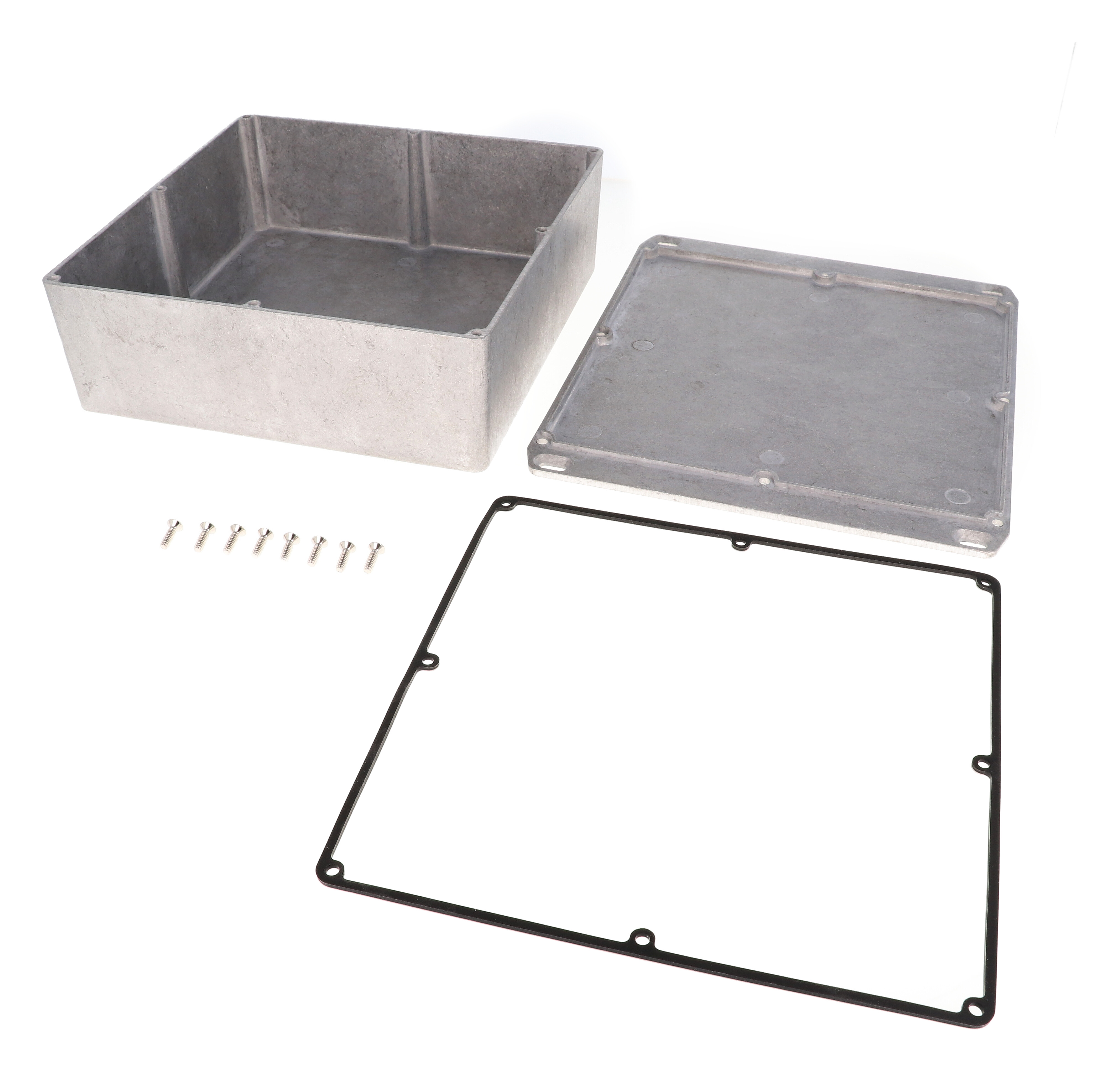 1590WFFL natural aluminum square watertight 1590F diecast aluminum enclosure, 188 x 188 x 67 mm, flanged lid