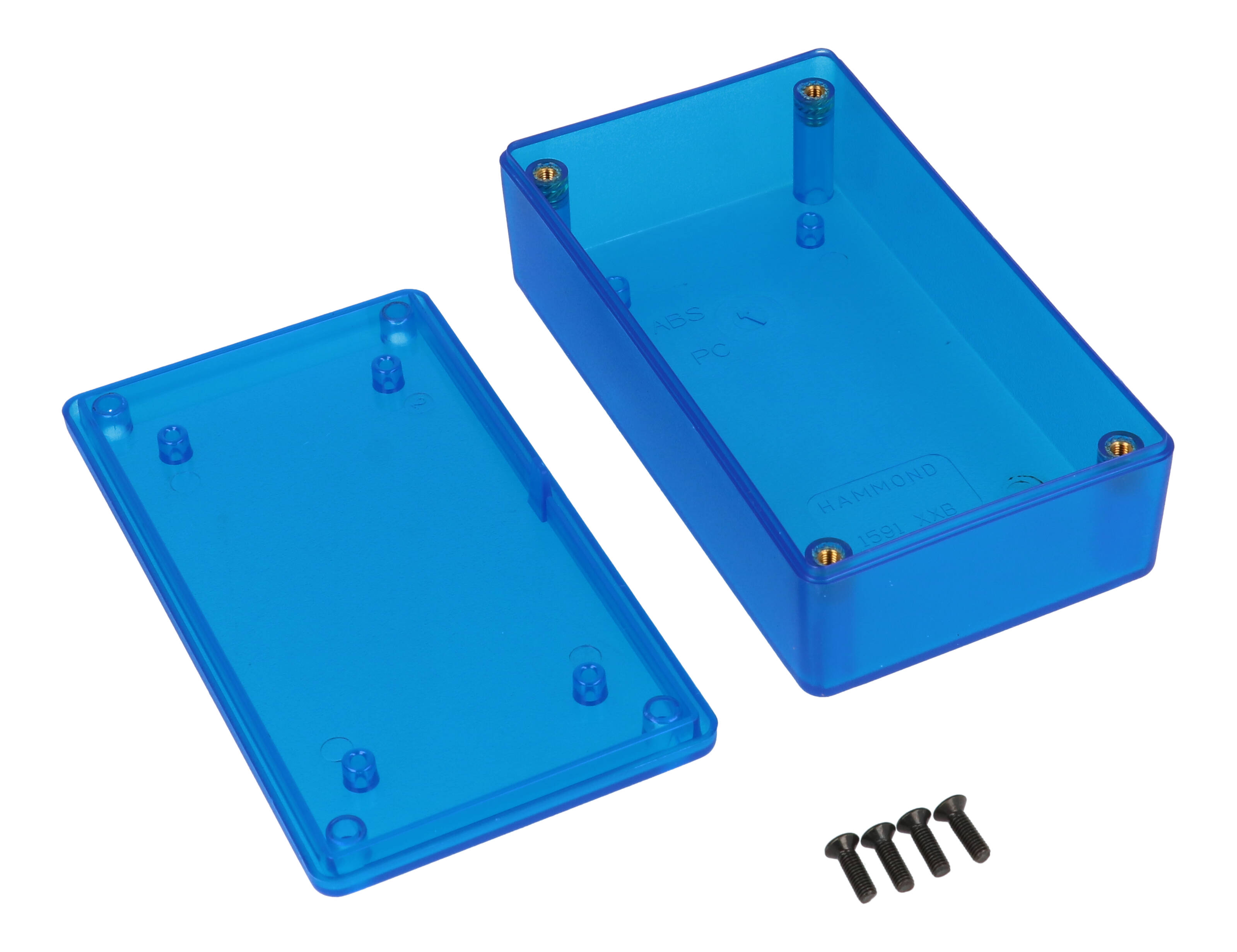 1591XXBTBU transparent blue ABS enclosure with lid, 114 x 63 x 31 mm