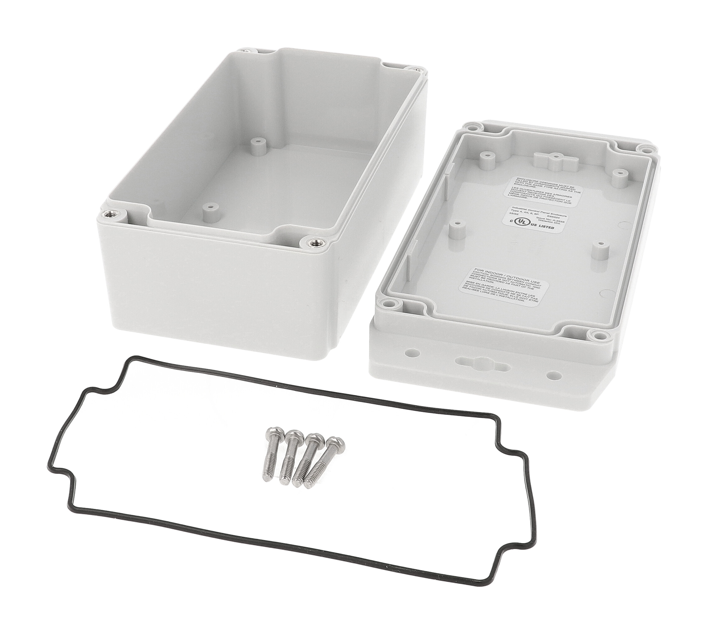 1555J2F42GY deep light grey polycarbonate flanged enclosure with watertight lid