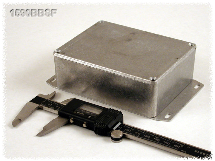 1590BBSF natural finish diecast aluminum enclosure with welded bottom mounting flange