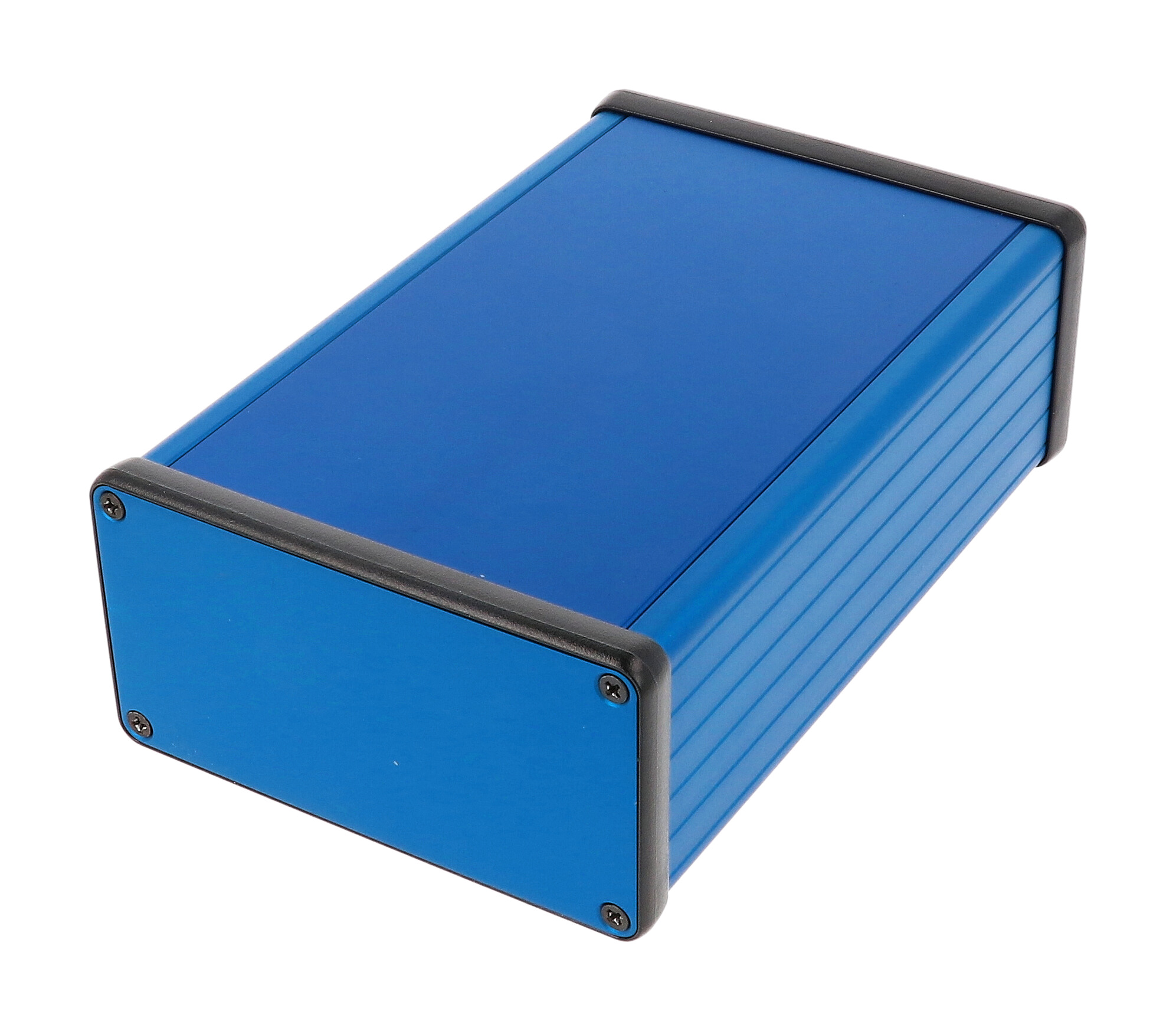1455N1601BU — blue extruded aluminum enclosure w/ metal end panels