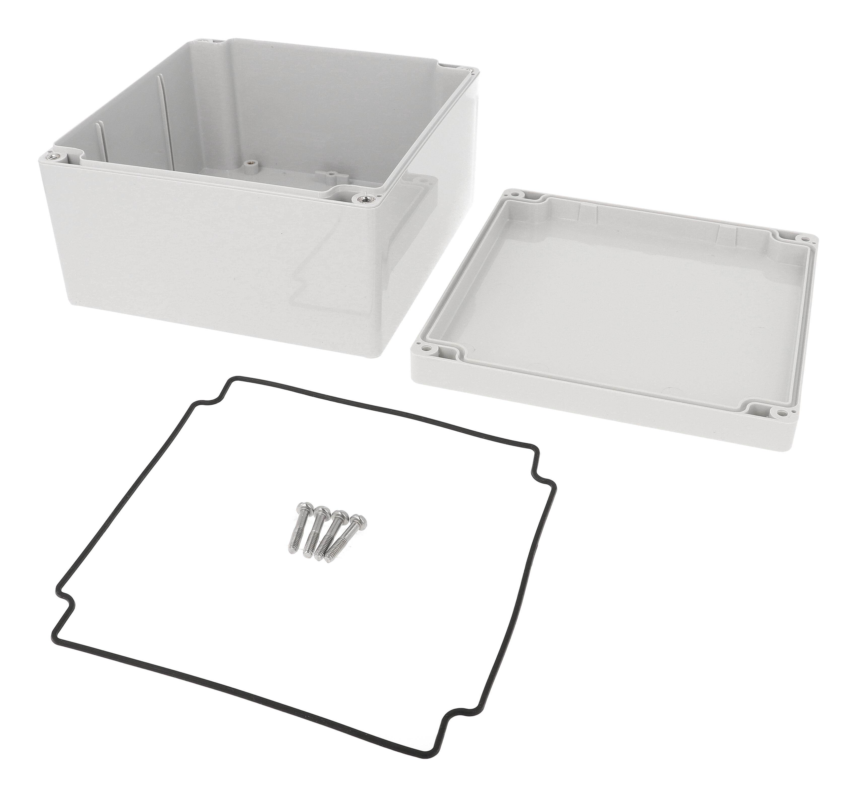 1554S2GY light gray polycarbonate 160 x 160 x 90 mm watertight NEMA enclosure with screw cover