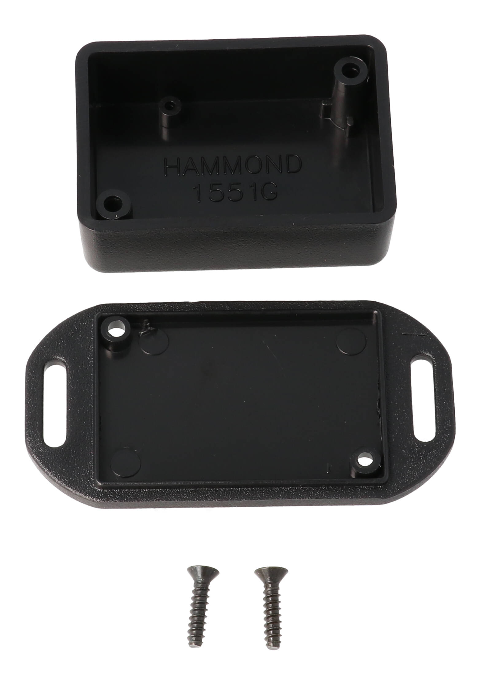 1551GFLBK black ABS miniature enclosure with flanged lid, 50 x 35 x 20 mm