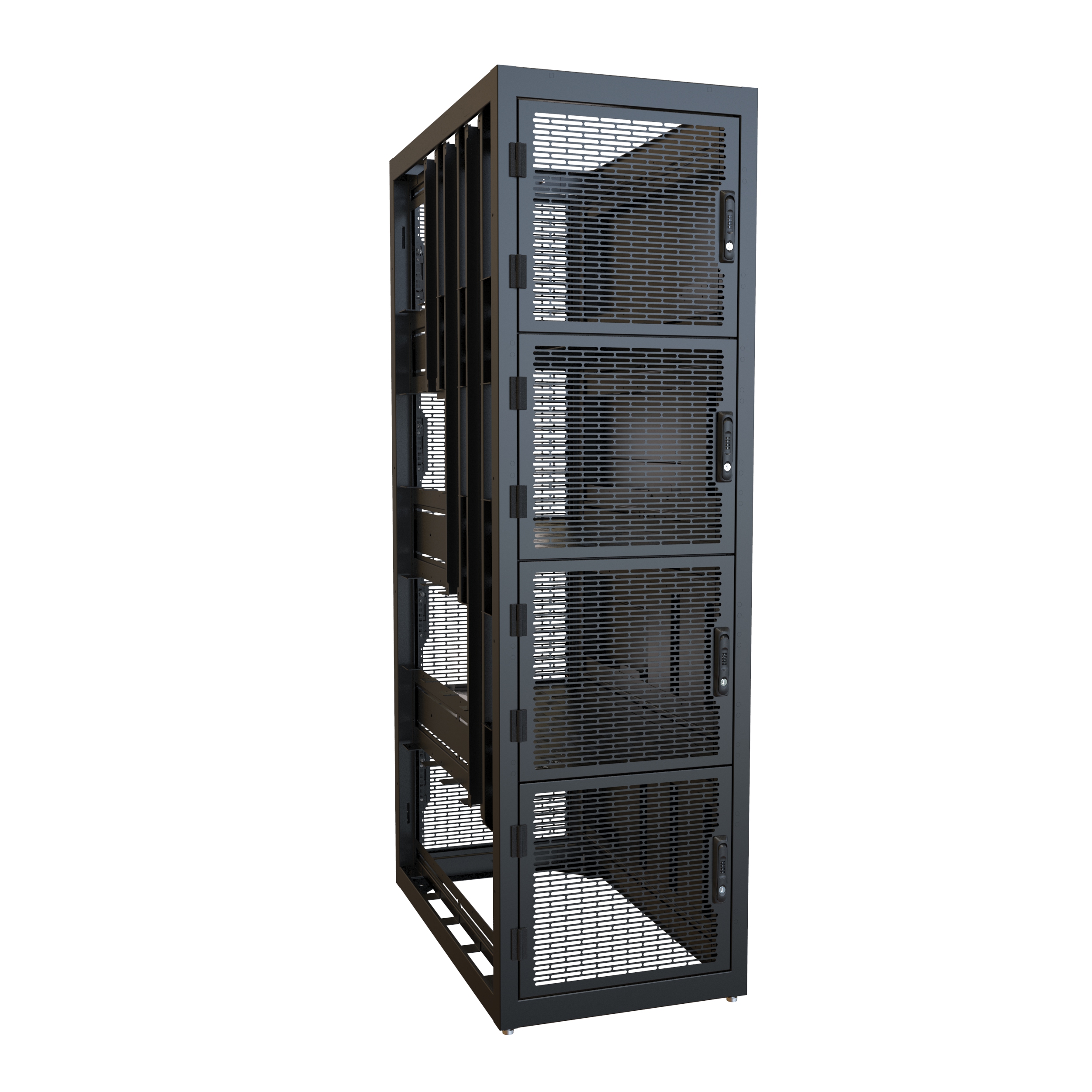 Hammond CLC4B42BK 4-bay colocation server rack cabinet in RAL9005 black with four perforated locking doors, 83.02 x 24 x 42 in