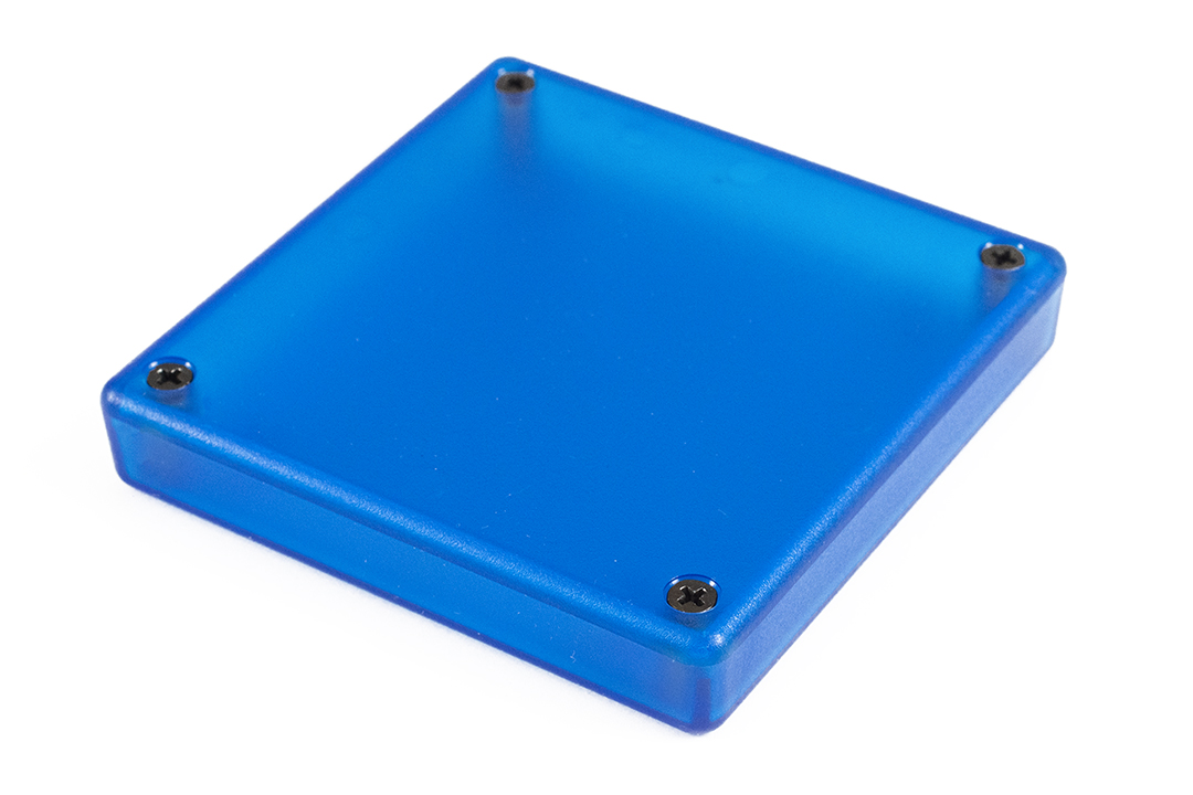 1551XXTBU translucent blue ABS plastic miniature enclosure, 80 x 80 x 15 mm