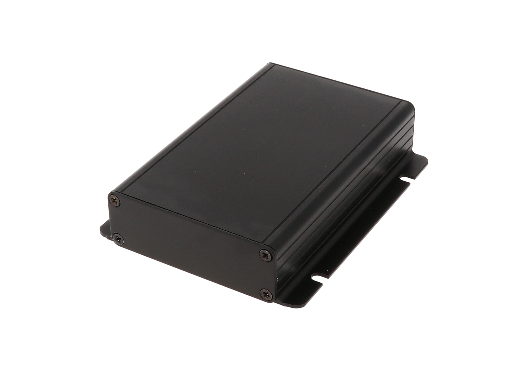 1455JF1201BK black anodized extruded aluminum enclosure with integrated slotted mounting flanges