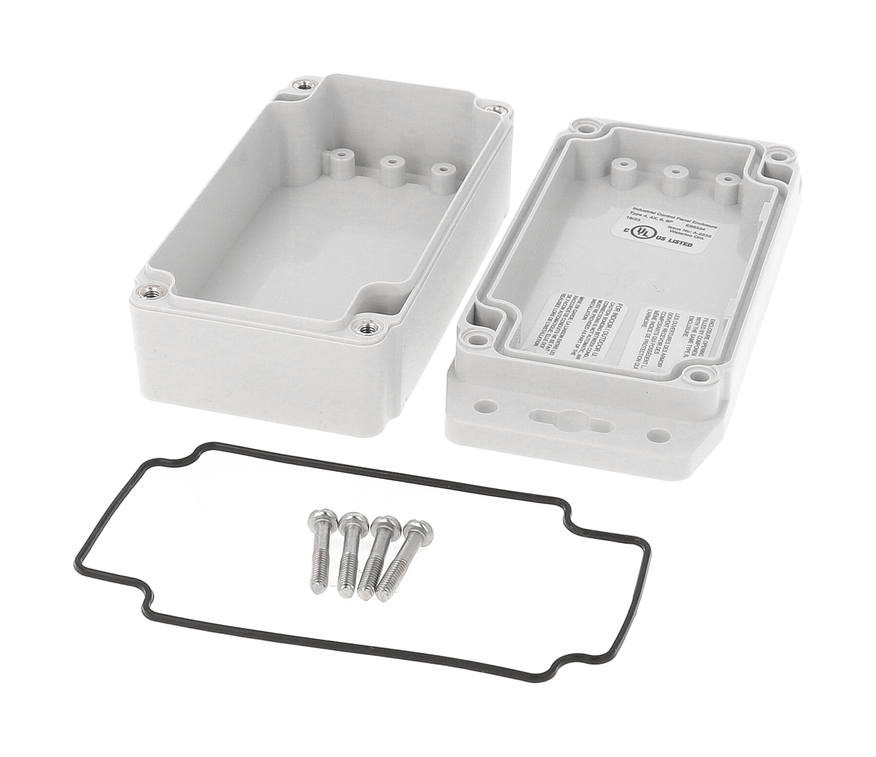 1555C2F22GY grey polycarbonate flanged enclosure, 120 x 65 x 43 mm