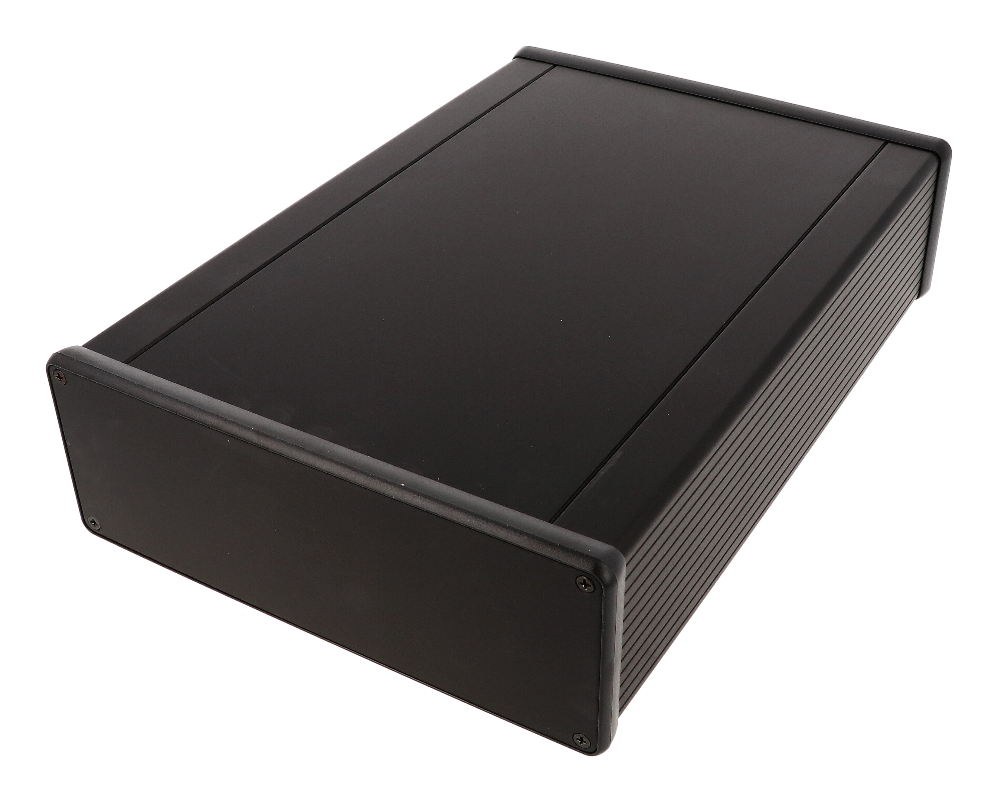 1455U2801BK — black extruded aluminum enclosure w/ metal end panels