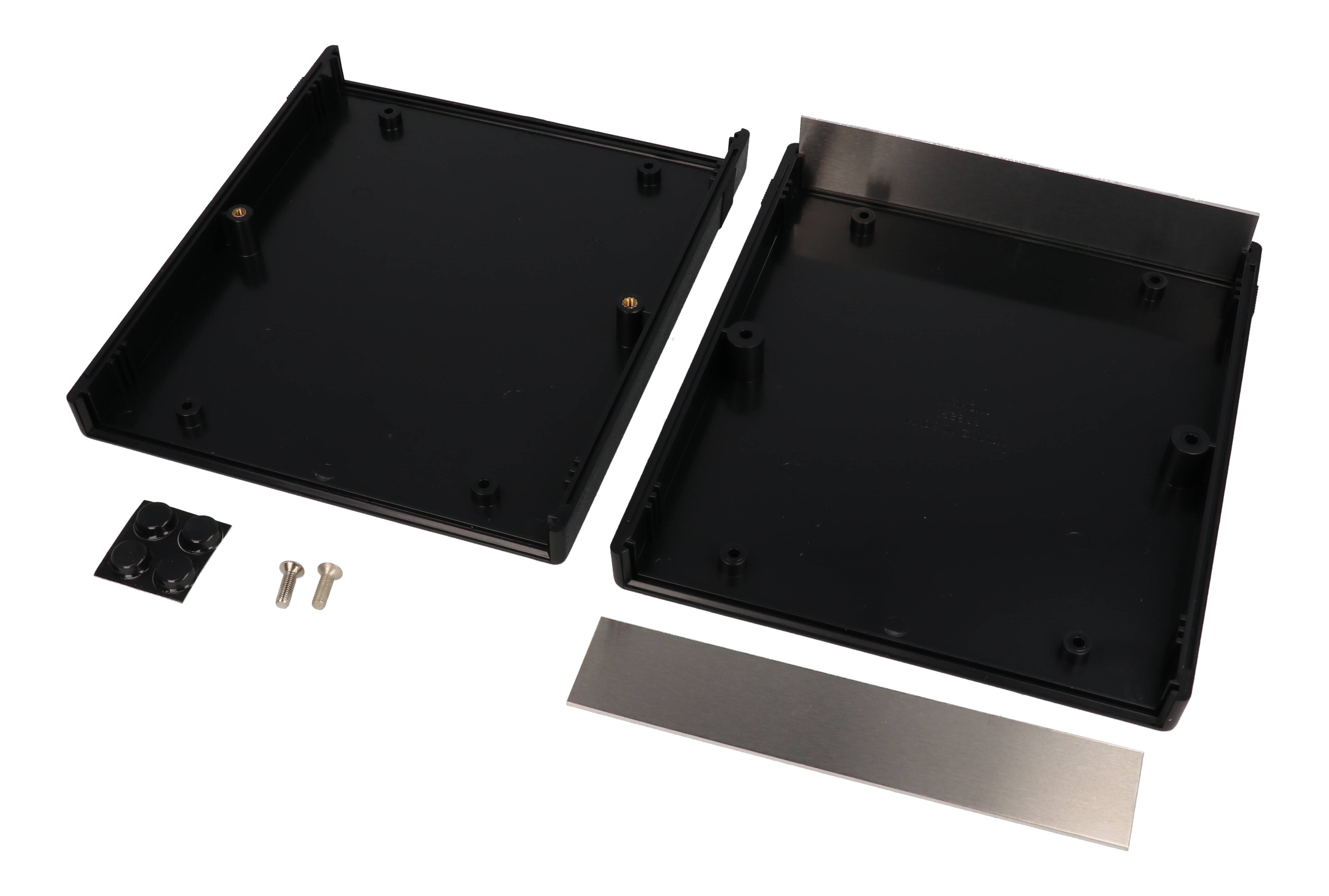 1598BBBK black flame retardant ABS instrument enclosure with brushed aluminum end panels