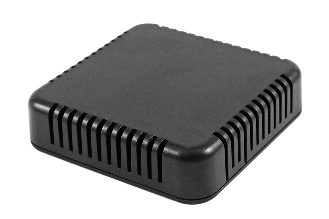 1551V4BK black vented square ABS snap-fit sensor enclosure with wall-mount base