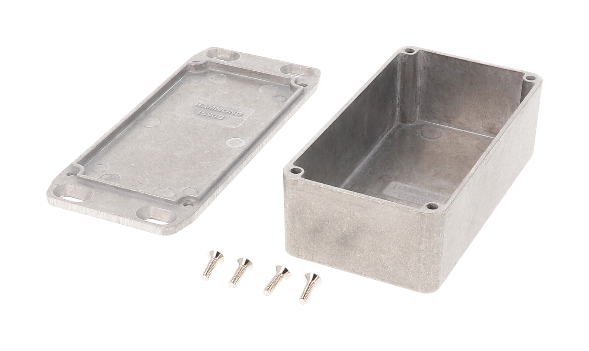 1590B2FL natural diecast aluminum enclosure with wall-mounting flanged lid