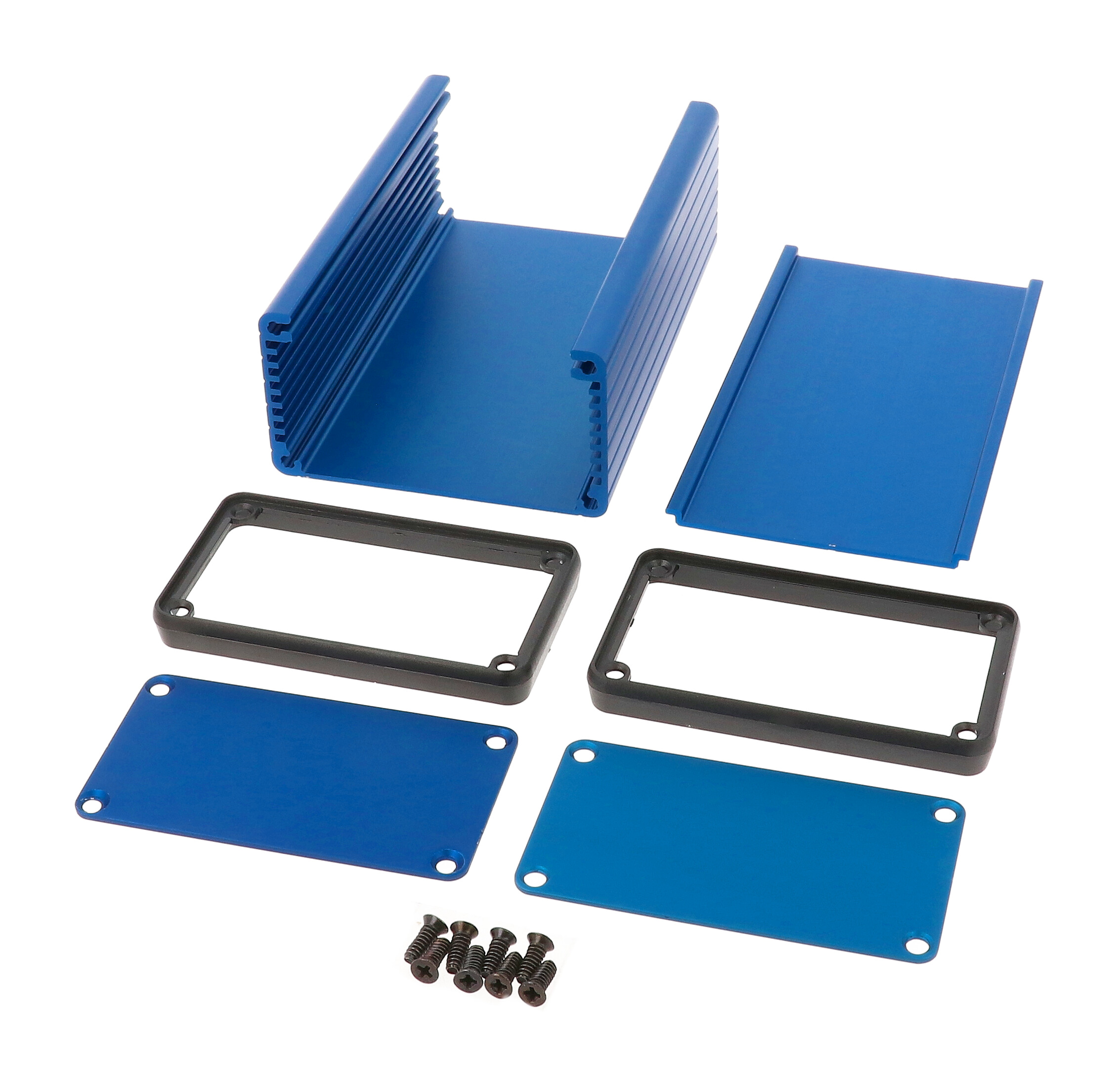 1455K1201BU blue anodized 120 x 78 x 43 mm extruded aluminum enclosure with metal end panels
