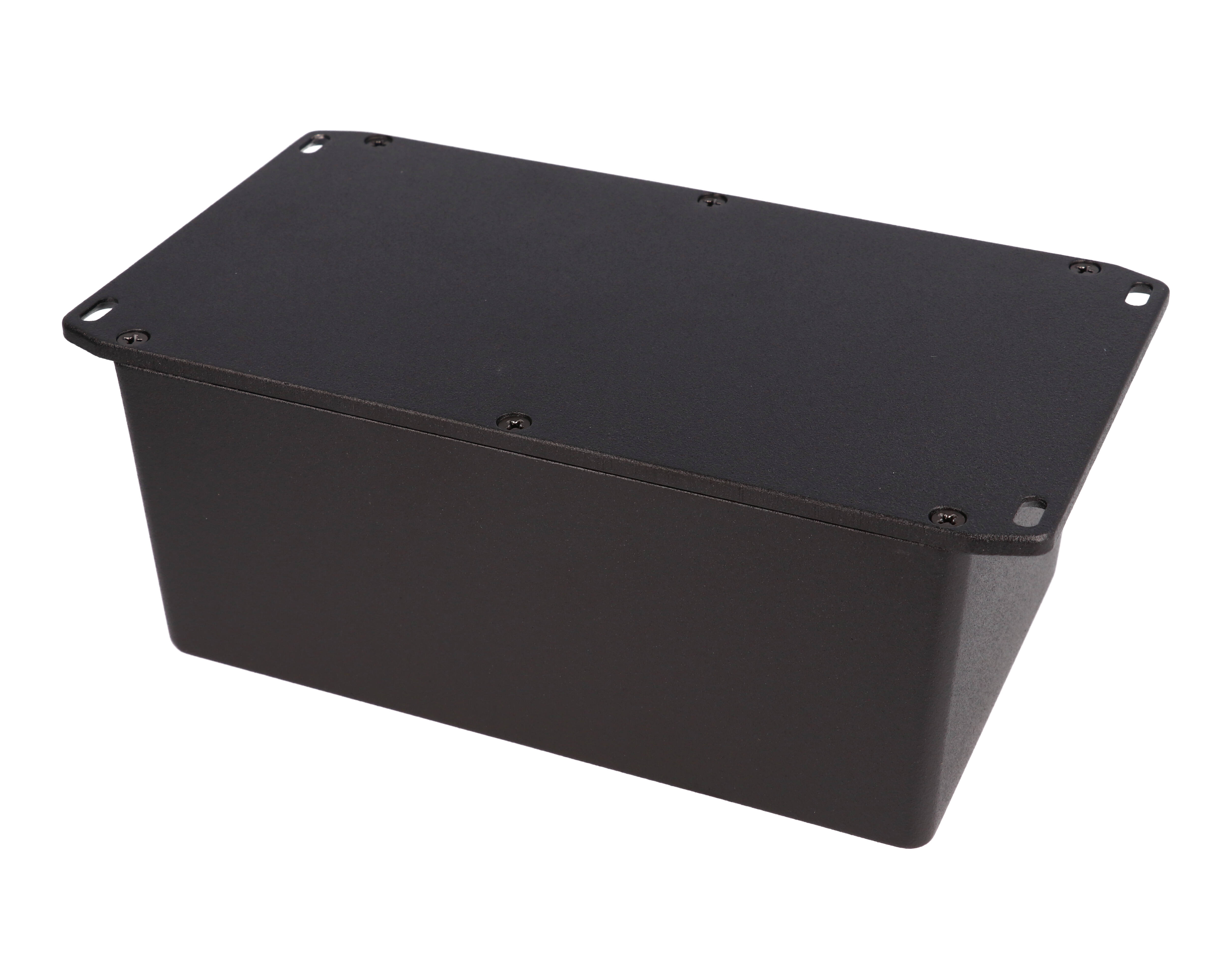 1590EFLBK textured black diecast aluminum enclosure with flanged wall-mounting lid