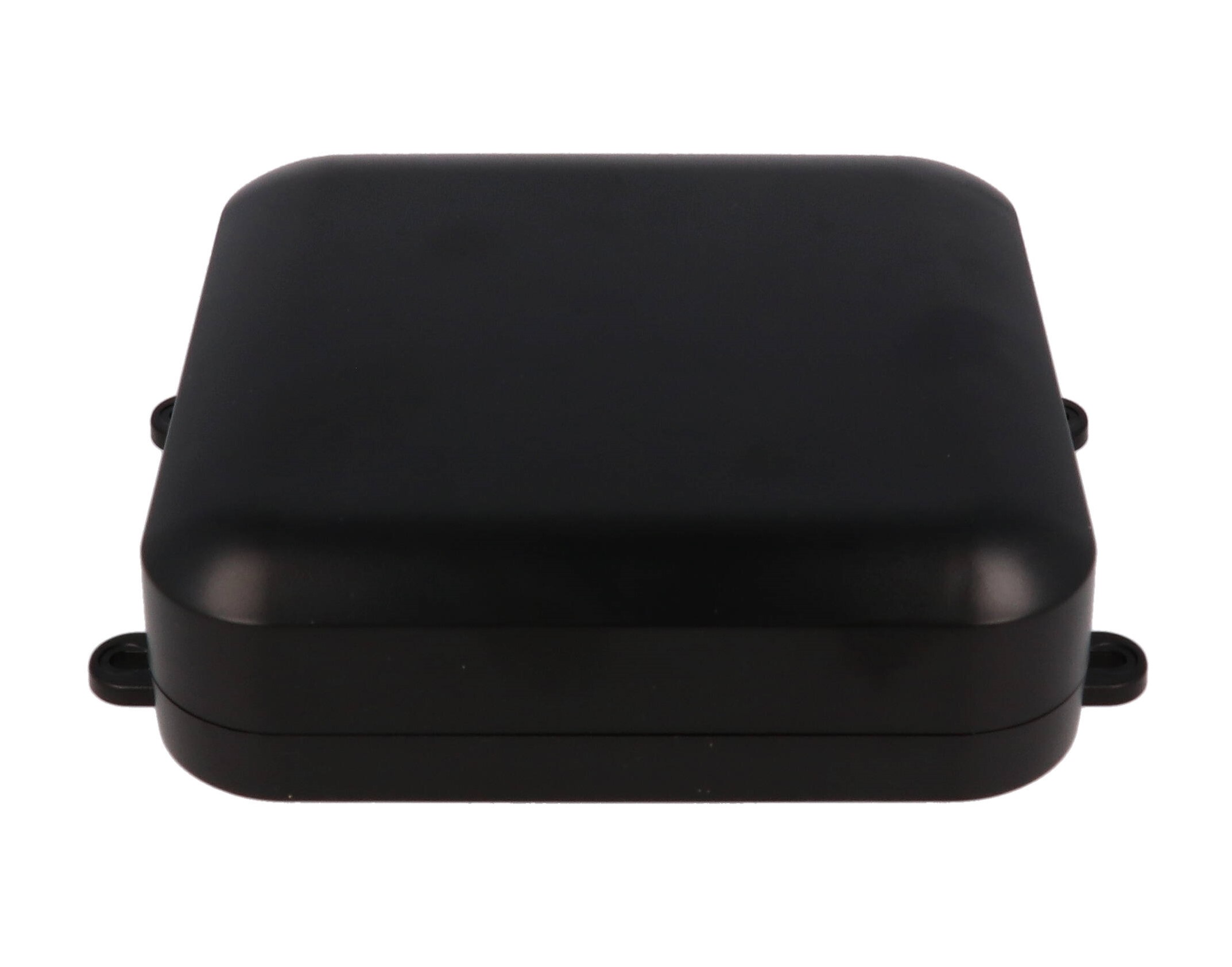 1557FBK black ABS low-profile watertight enclosure, 160 x 160 x 45 mm