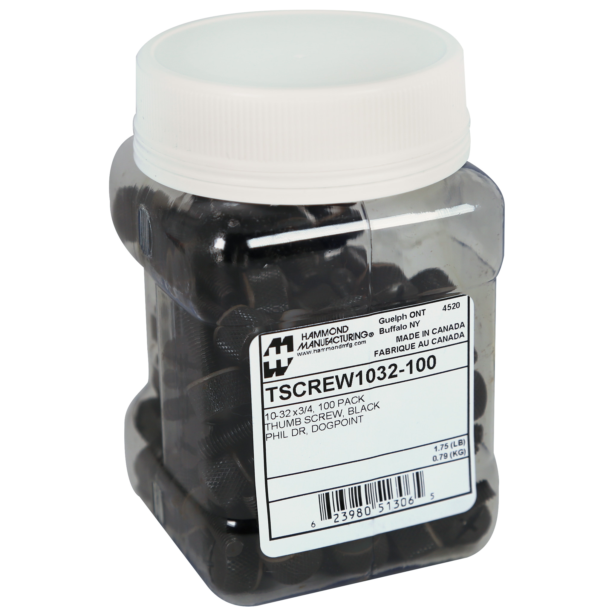 Hammond TSCREW1032-50 package of fifty 10-32 knurled black oxide rack thumb screws with nylon washers