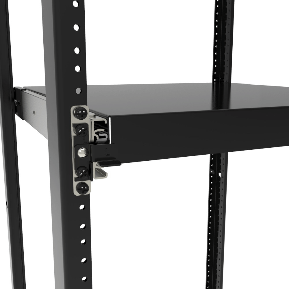 Hammond RSSB1UBK 1U black powder coat steel sliding rack shelf stop bracket pair with rubber bumper feet
