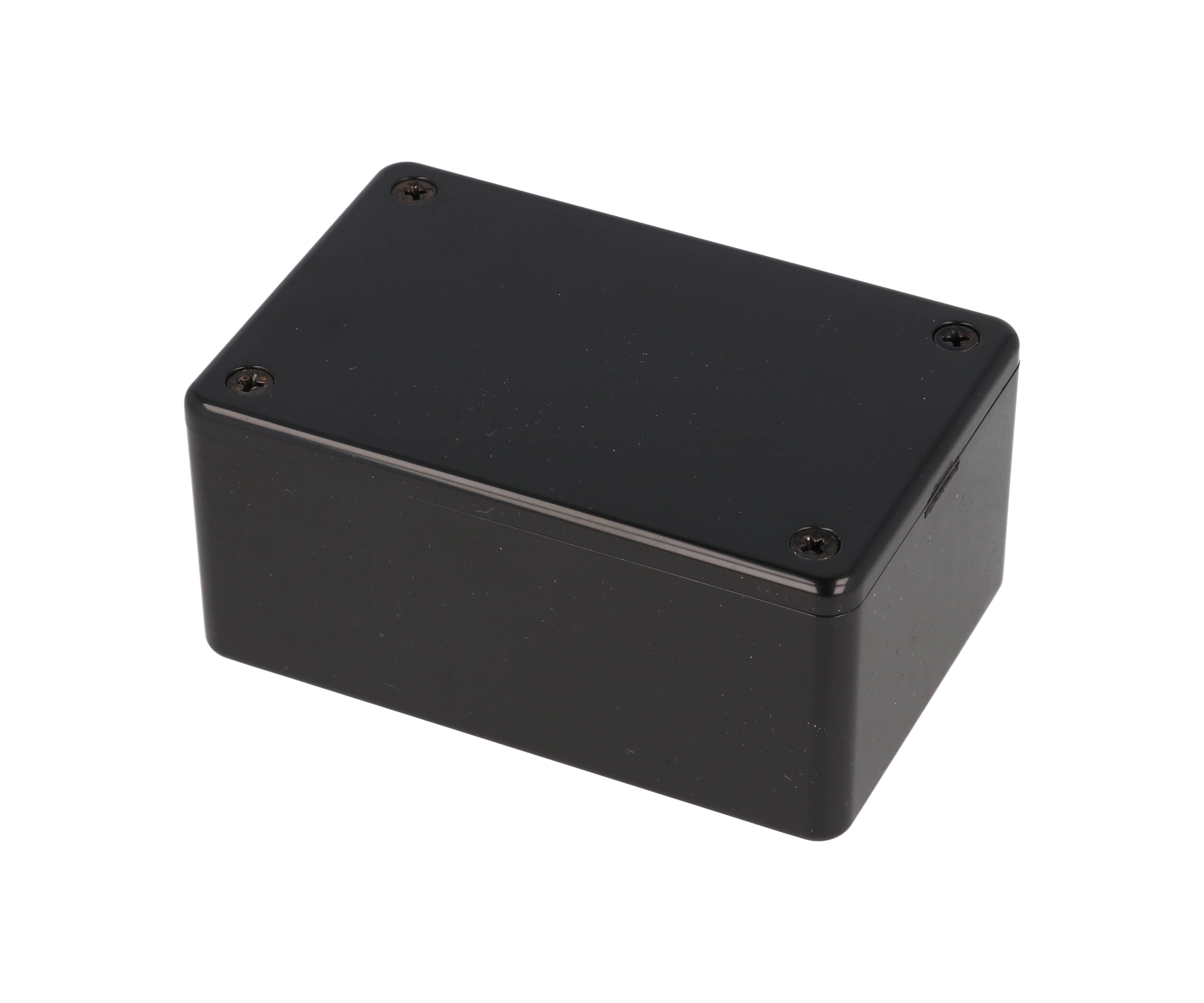 1591RLBK black ABS enclosure, 85 x 56 x 39 mm, with EMI/RFI copper conductive coating inside