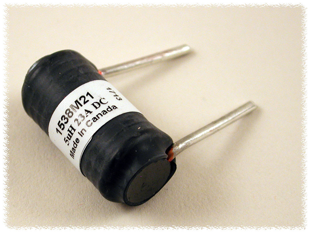 1538M09 10 uH 12 A EMI/RFI ferrite rod choke with tinned axial leads — view 2