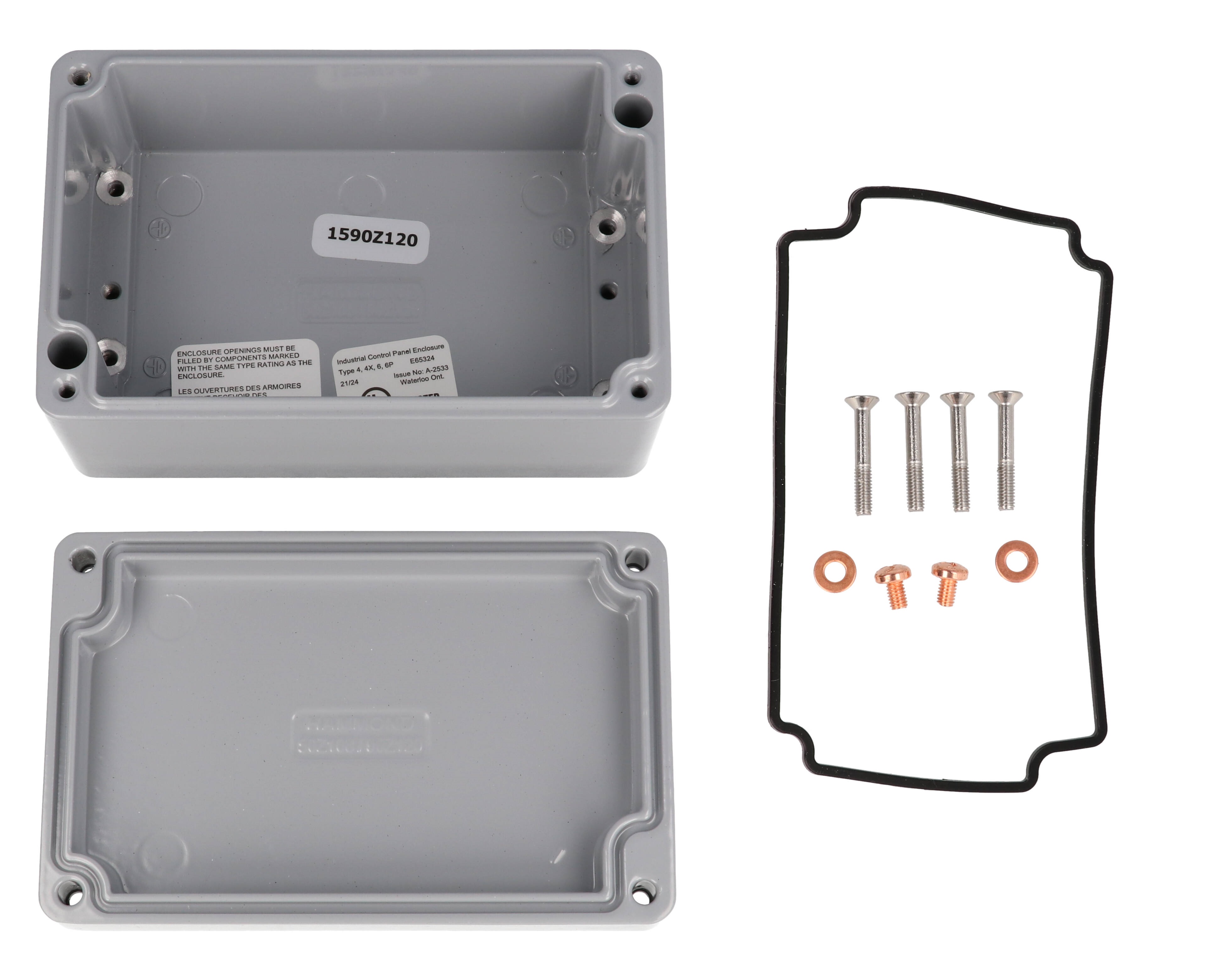 1590Z120GY gray RAL 7001 diecast aluminum enclosure, 125 x 80 x 59 mm