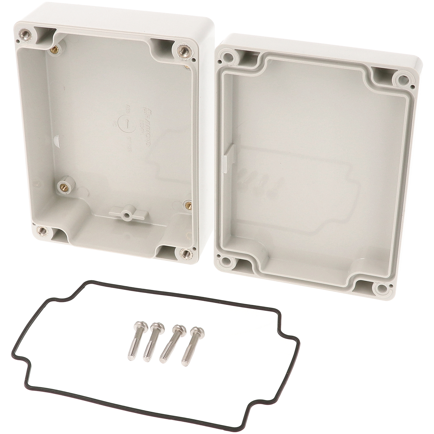 1554FLGY low-profile light gray ABS watertight enclosure with gray lid