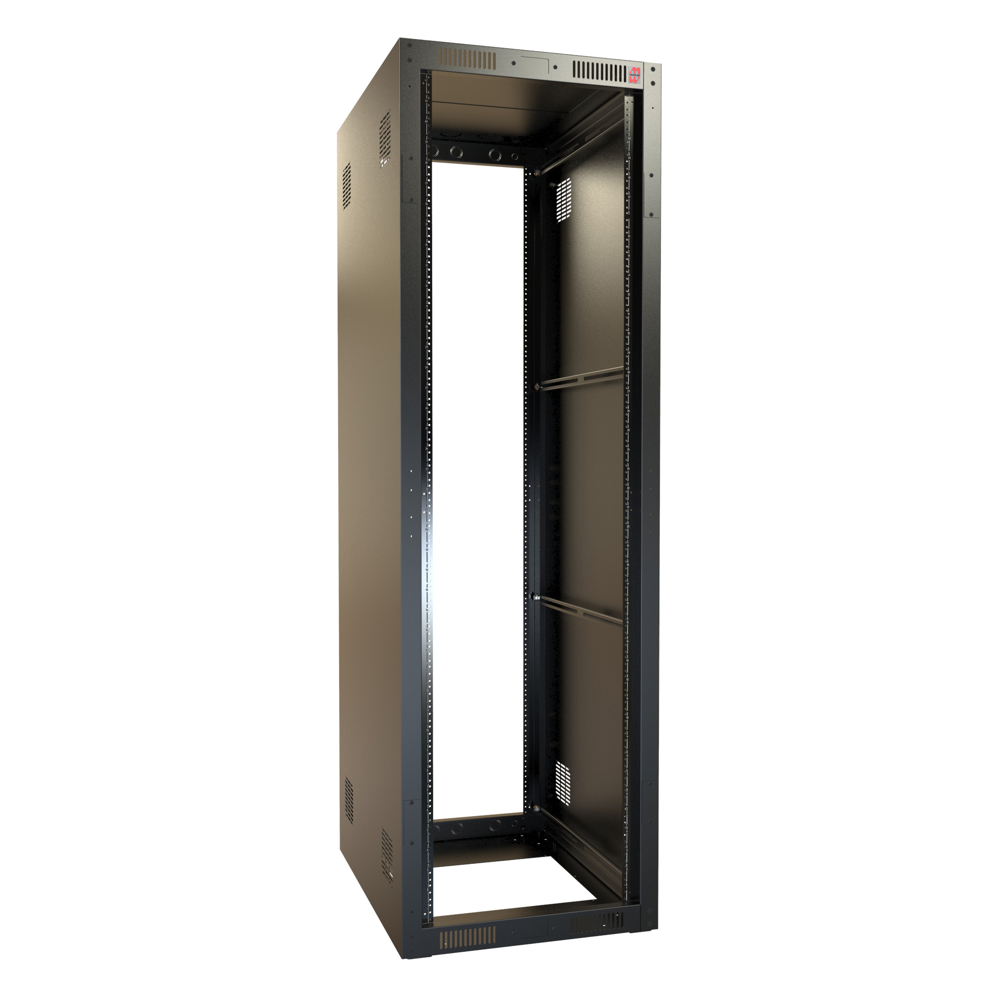 Hammond RCK24U32BK 24U knock-down rack cabinet, 47 x 24 x 32 in, textured black steel with tapped 10-32 mounting rails