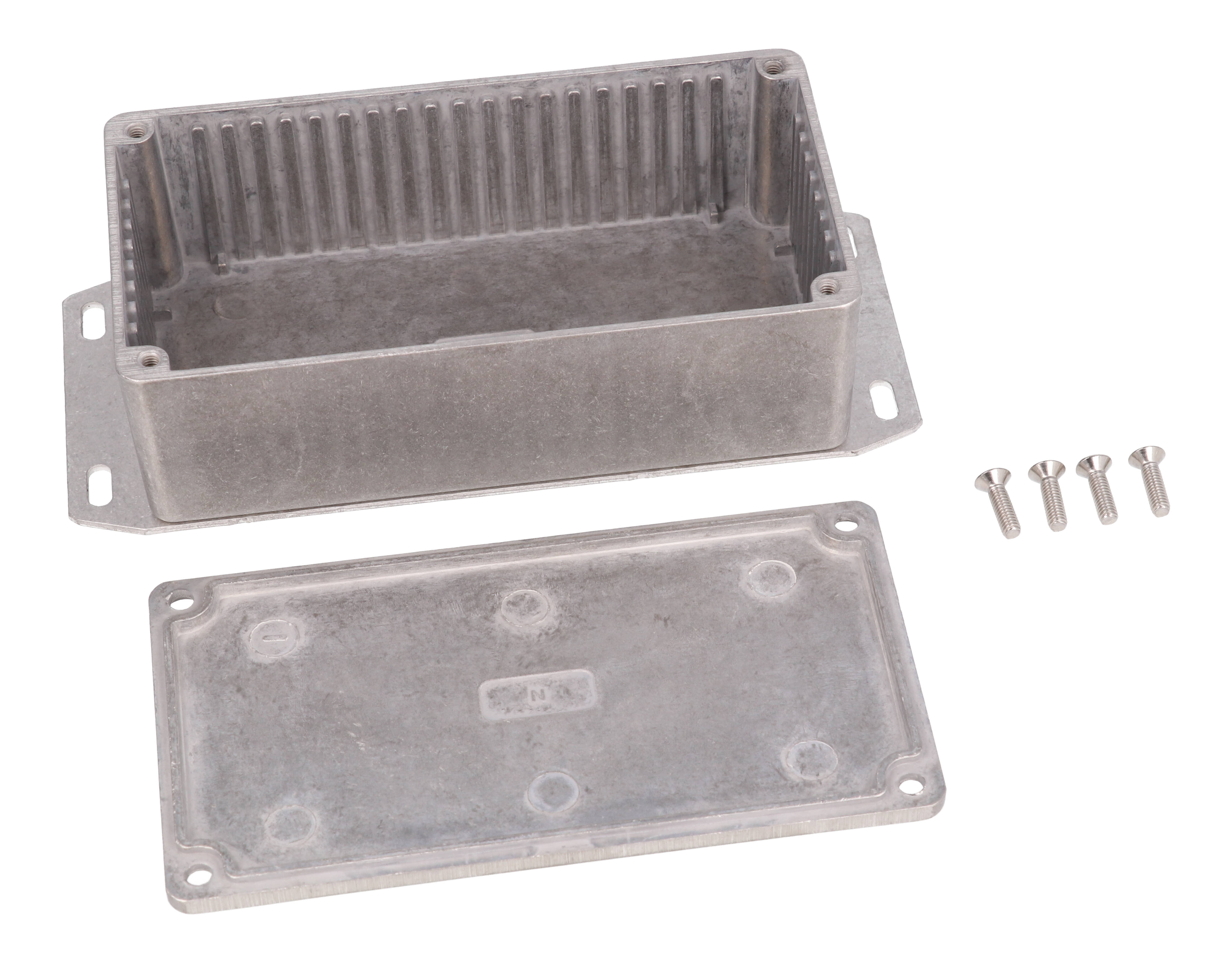 1590NF natural diecast aluminum enclosure with welded flanged bottom plate
