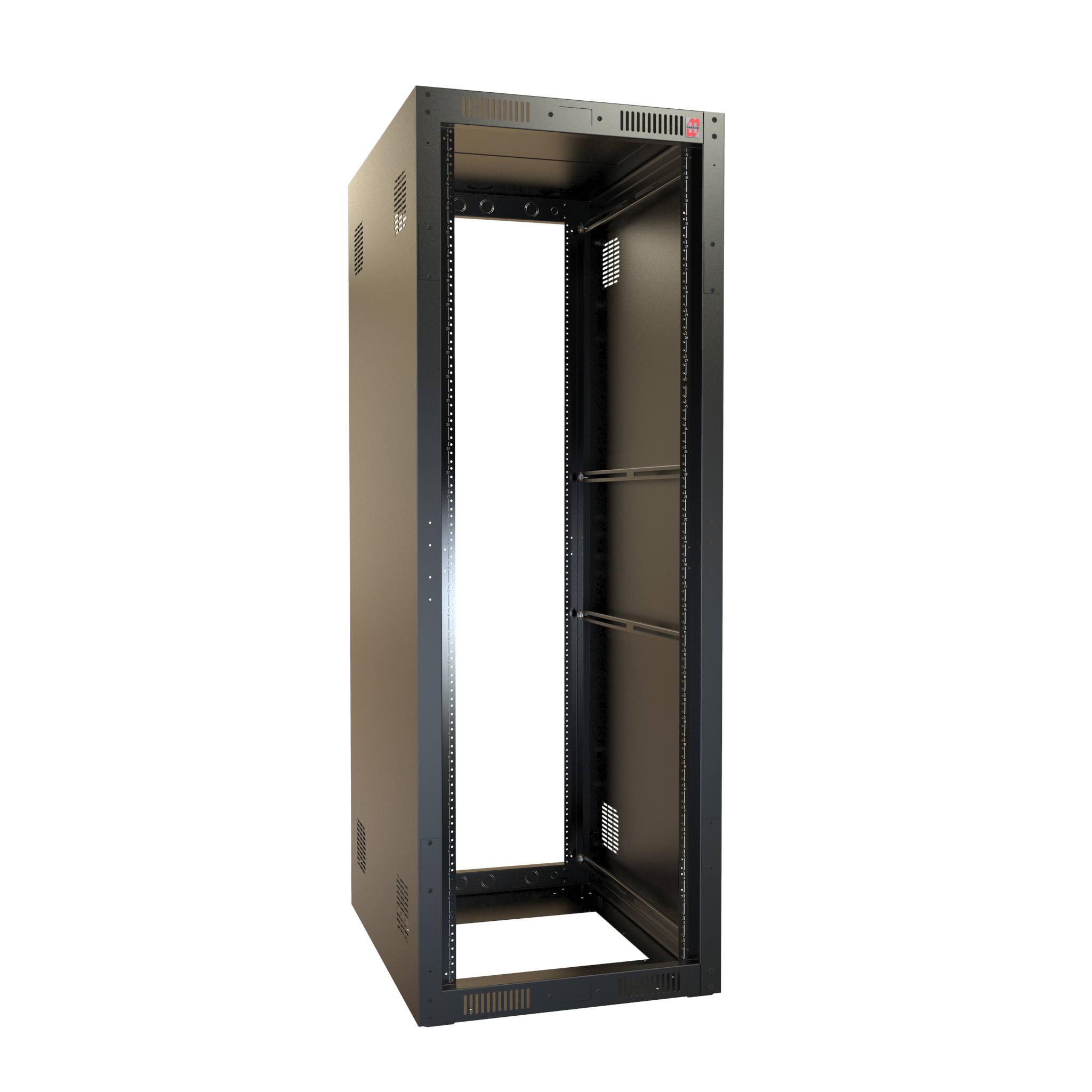 Hammond RCK24U32BK 24U knock-down rack cabinet, 47 x 24 x 32 in, textured black steel with tapped 10-32 mounting rails