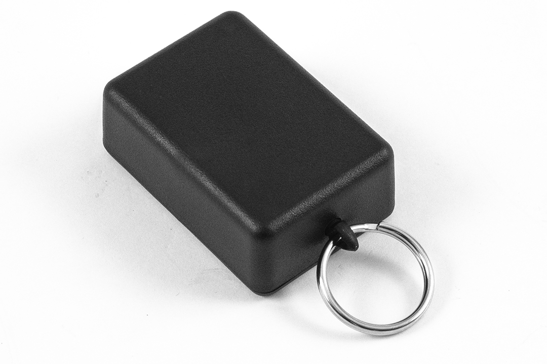 Hammond 1551GRBK black ABS plastic enclosure with key ring, 50 x 35 x 20 mm