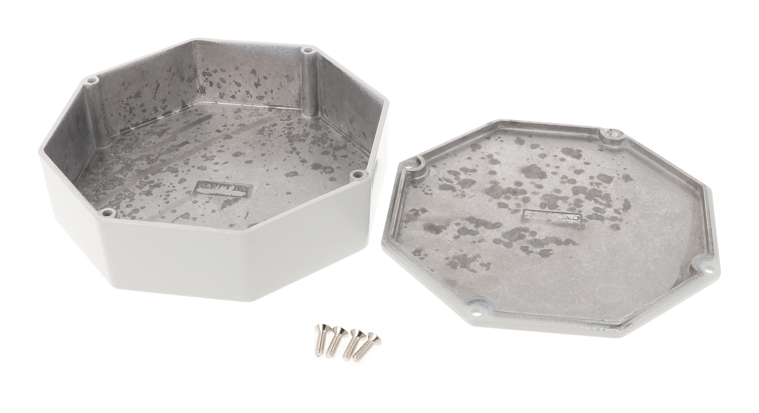 1590STPCLG light gray painted diecast aluminum octagon stomp box enclosure with lid and cover screws