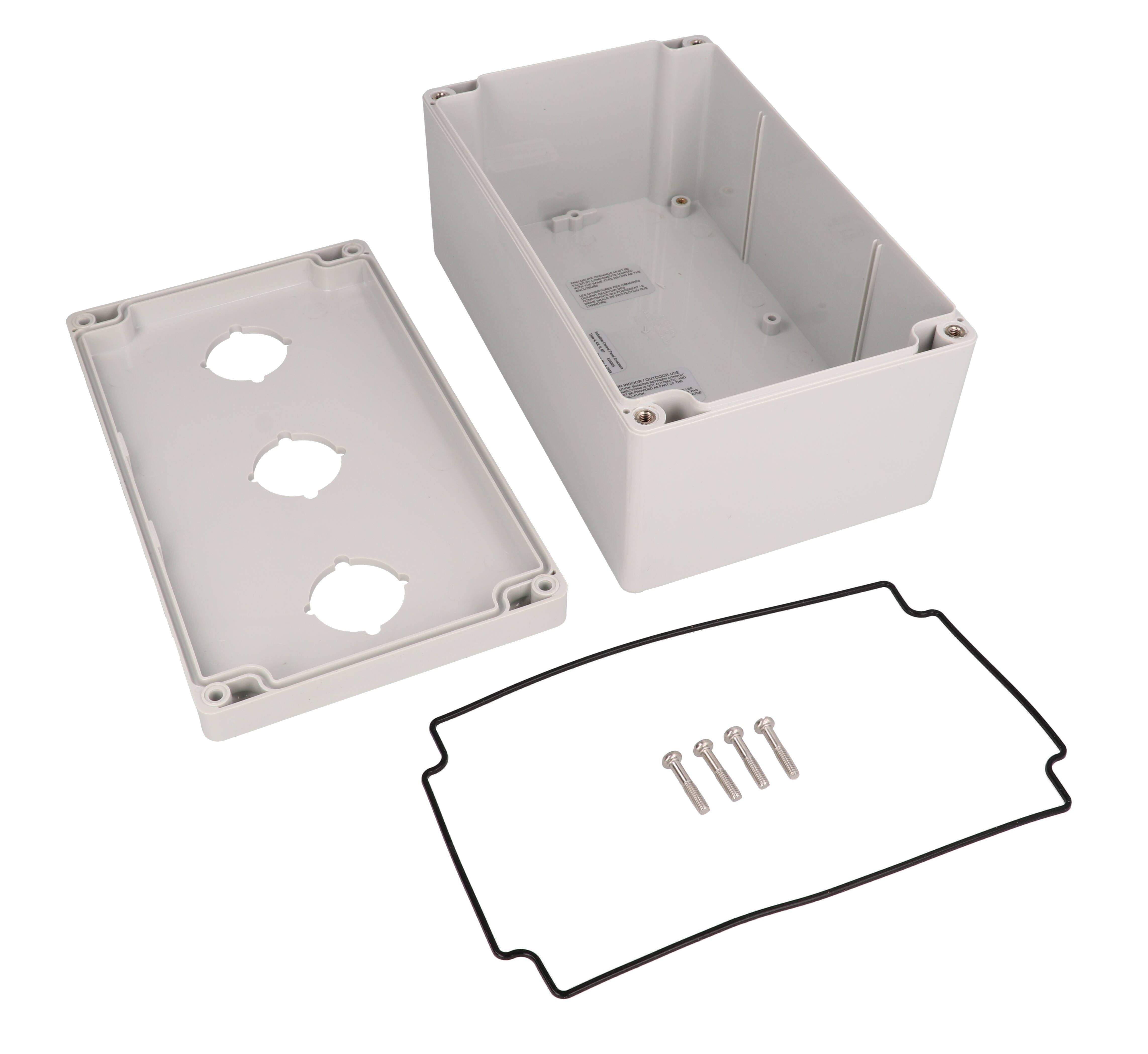 1554PB3 light gray polycarbonate three-hole 30.5mm pushbutton enclosure