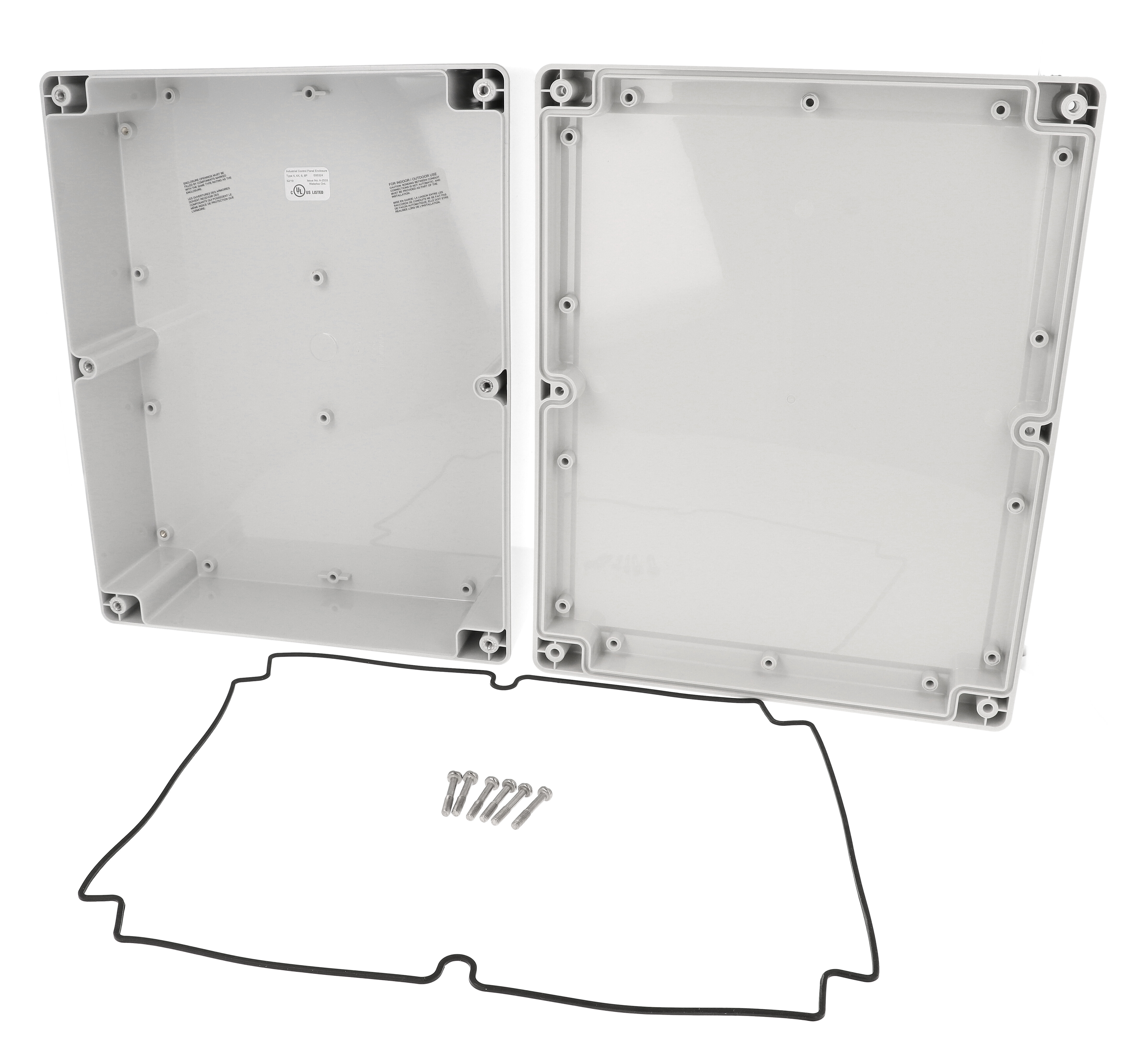 1555Y2GY light gray polycarbonate NEMA 4X enclosure with styled lid, 300 x 240 x 95 mm