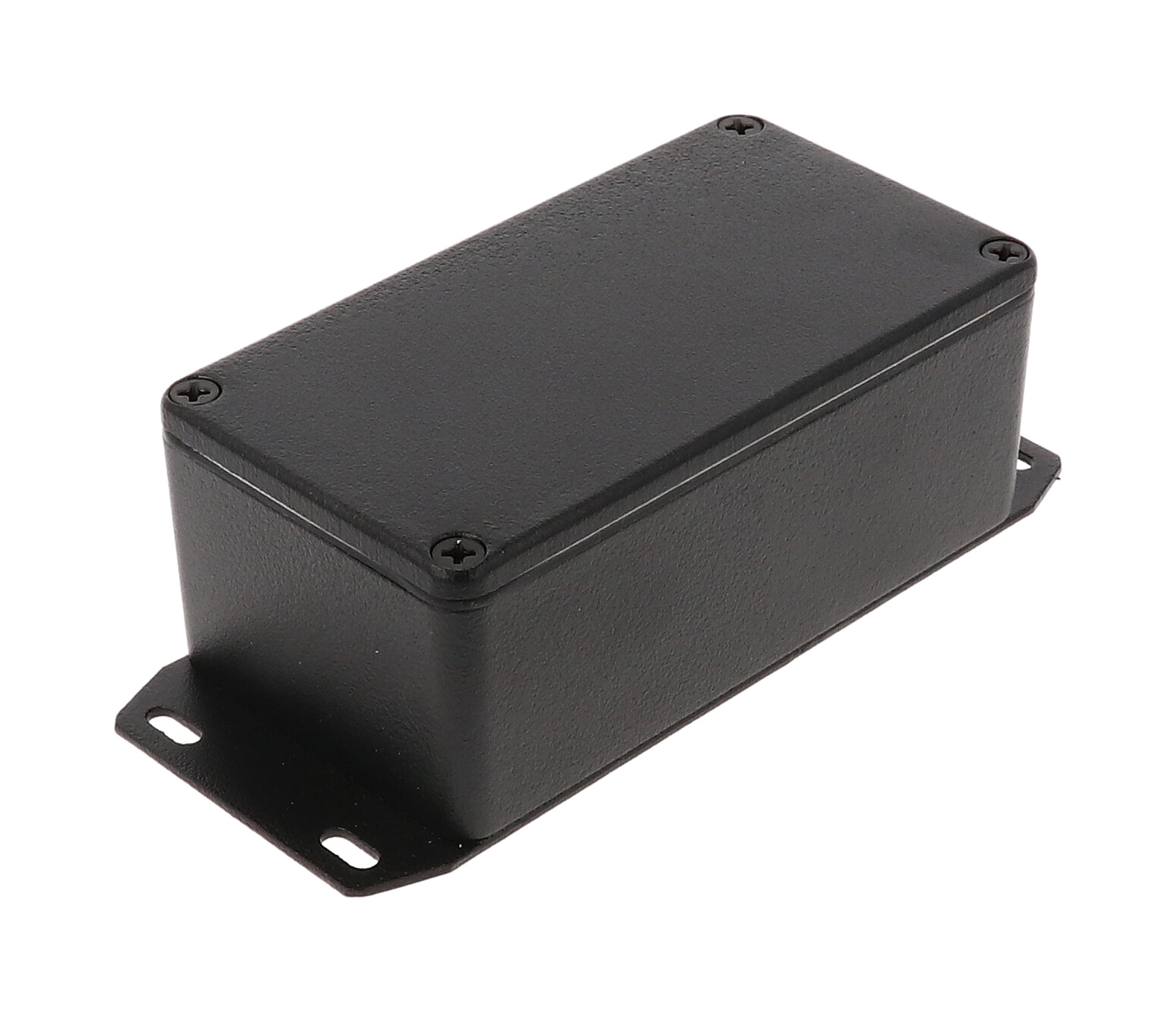 1590WBSFBK black textured watertight diecast aluminum enclosure with flanged bottom plate