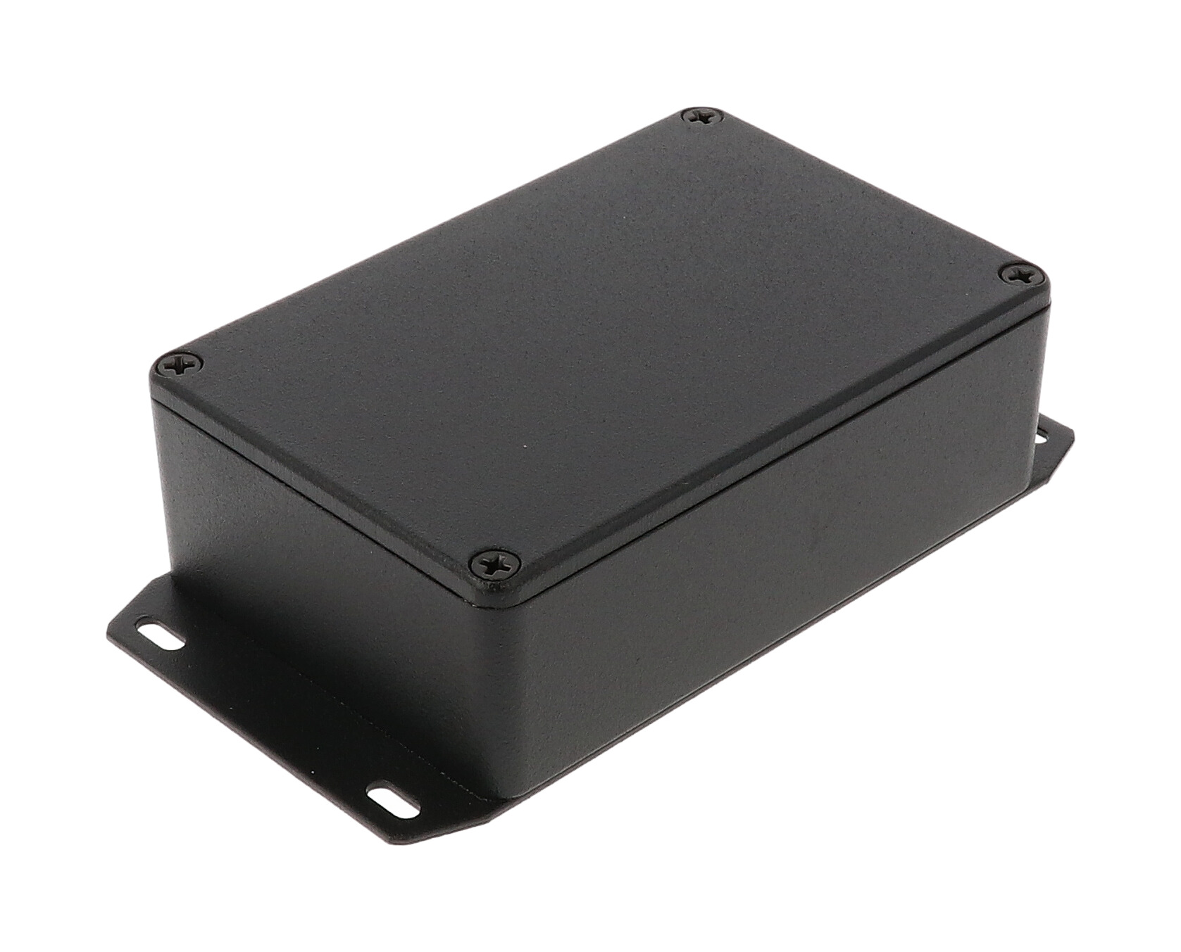 1590B3FBK textured black diecast aluminum enclosure with flanged bottom plate