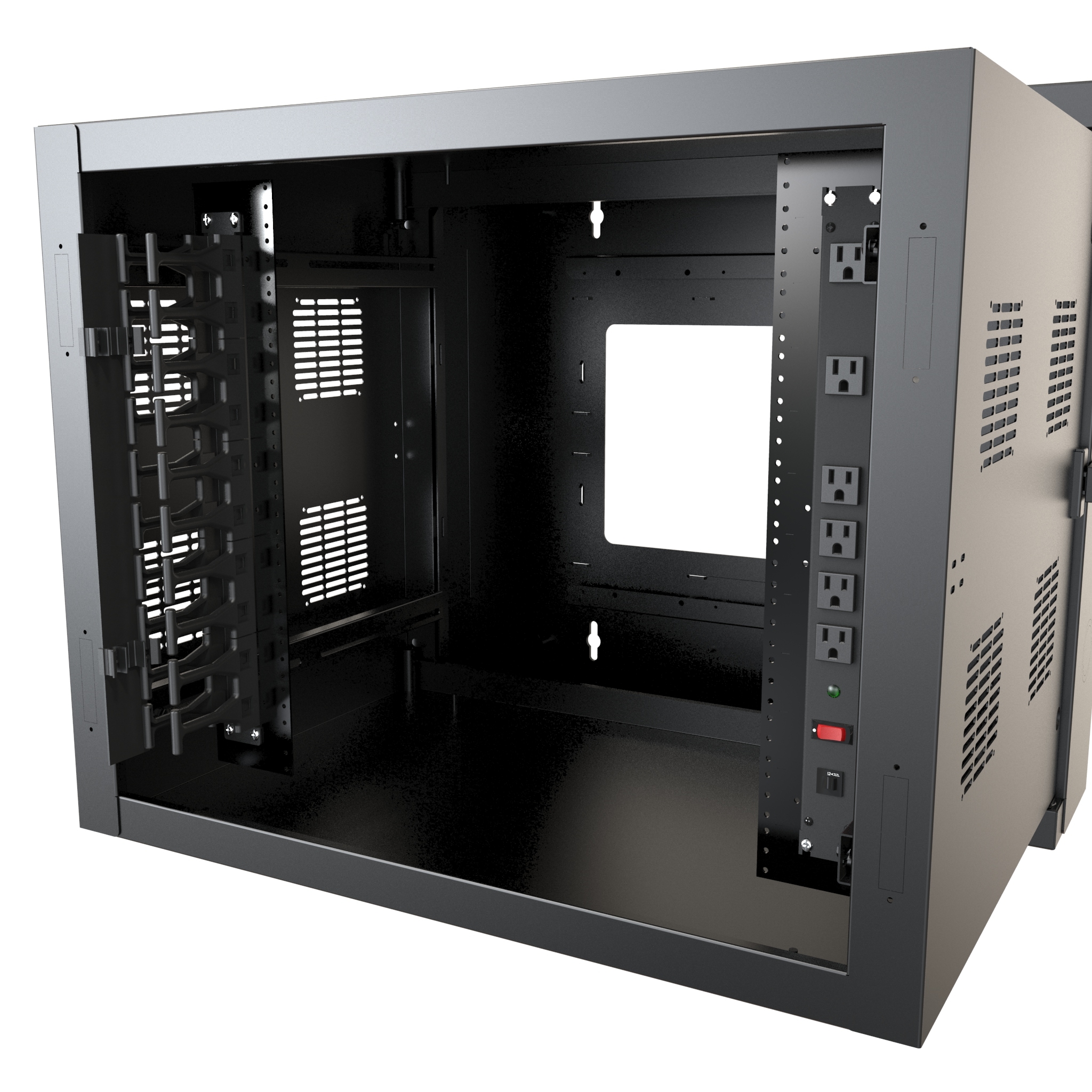 Hammond HWC2418U35BK 18U swing-out wall-mount rack cabinet in RAL9005 black, 24 in wide and 35 in deep, shown without door — view 6